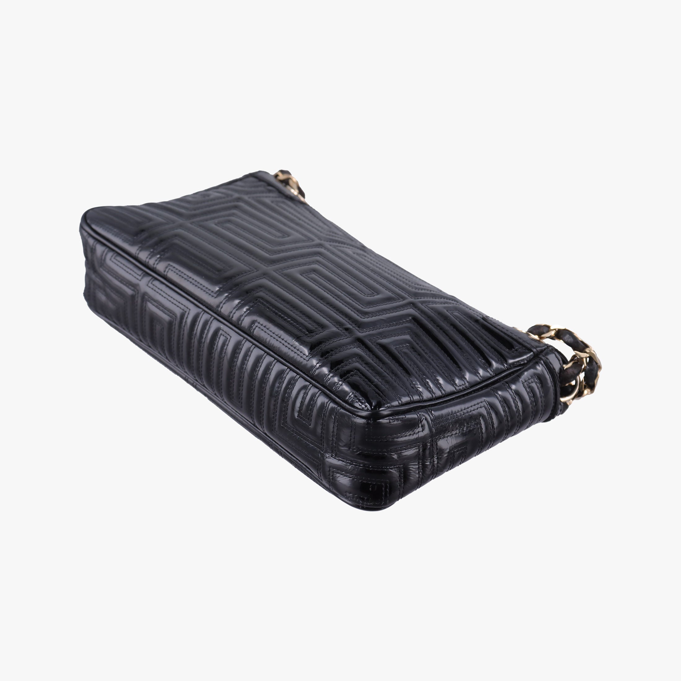 Pre-owned VERSACE back grain Black Patent Leather  shoulderbag | stylenewstar