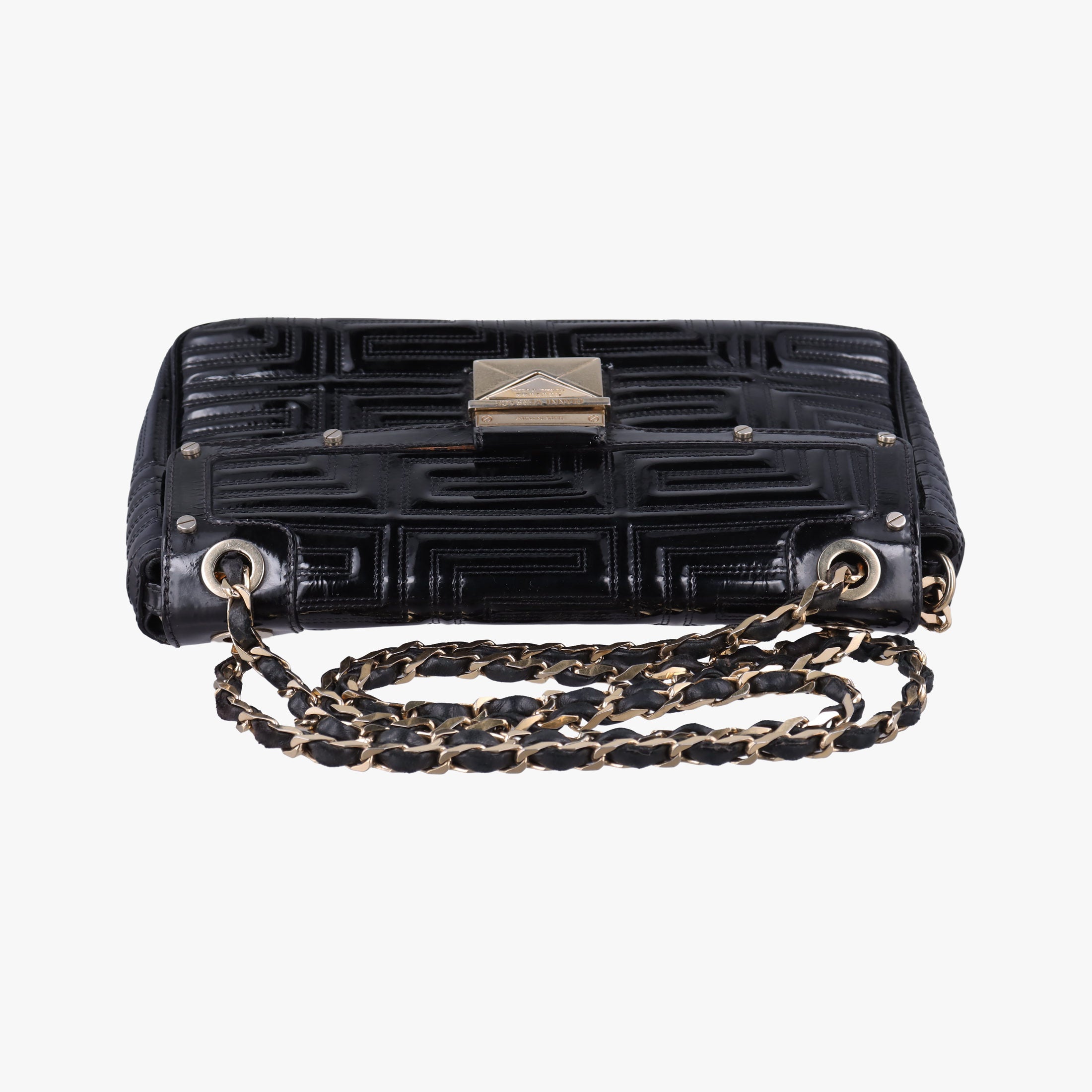 Pre-owned VERSACE back grain Black Patent Leather  shoulderbag | stylenewstar