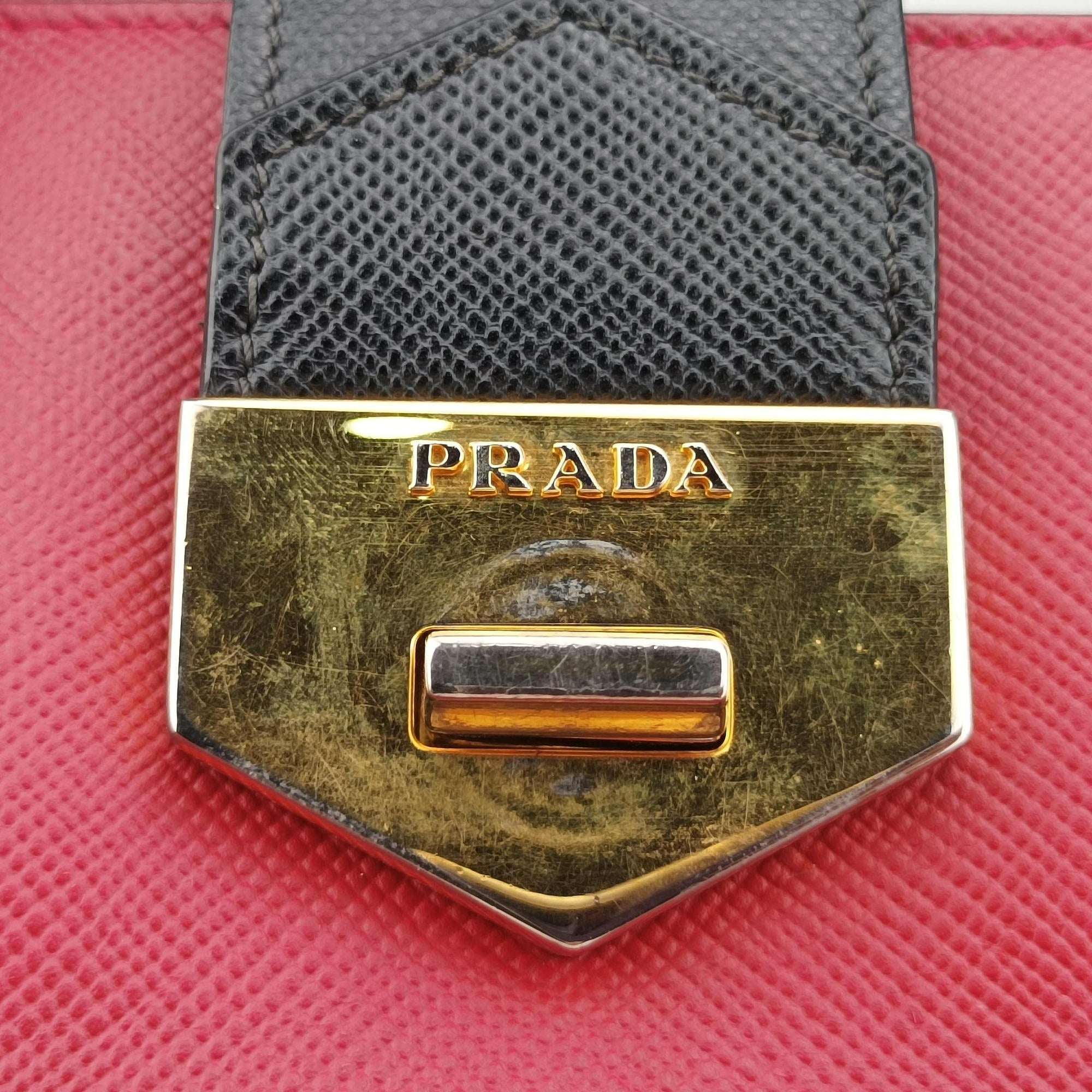 Pre-owned Prada Bicolor Cuir Double Red SAFFIANO Leather  shoulderbag | stylenewstar