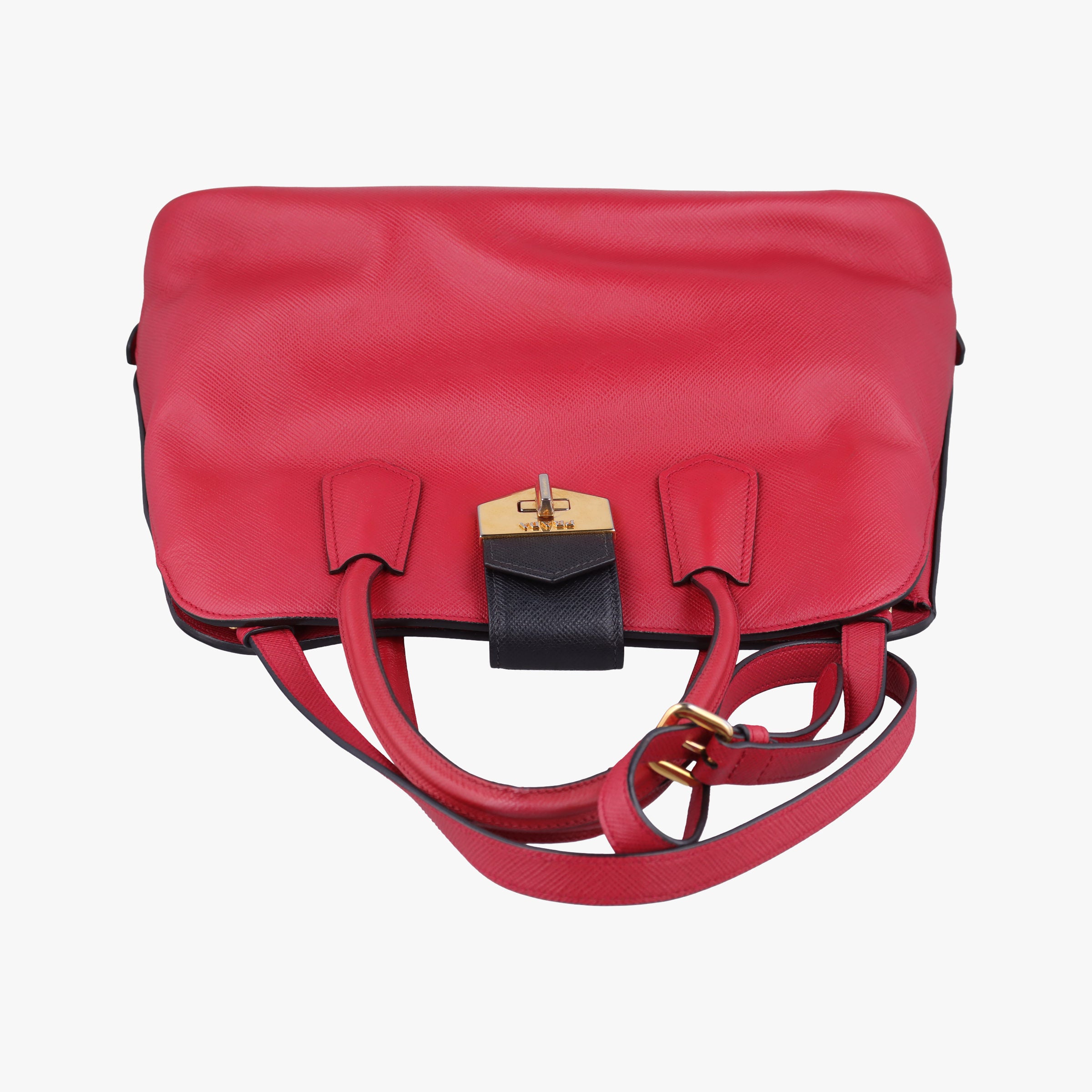 Pre-owned Prada Bicolor Cuir Double Red SAFFIANO Leather  shoulderbag | stylenewstar