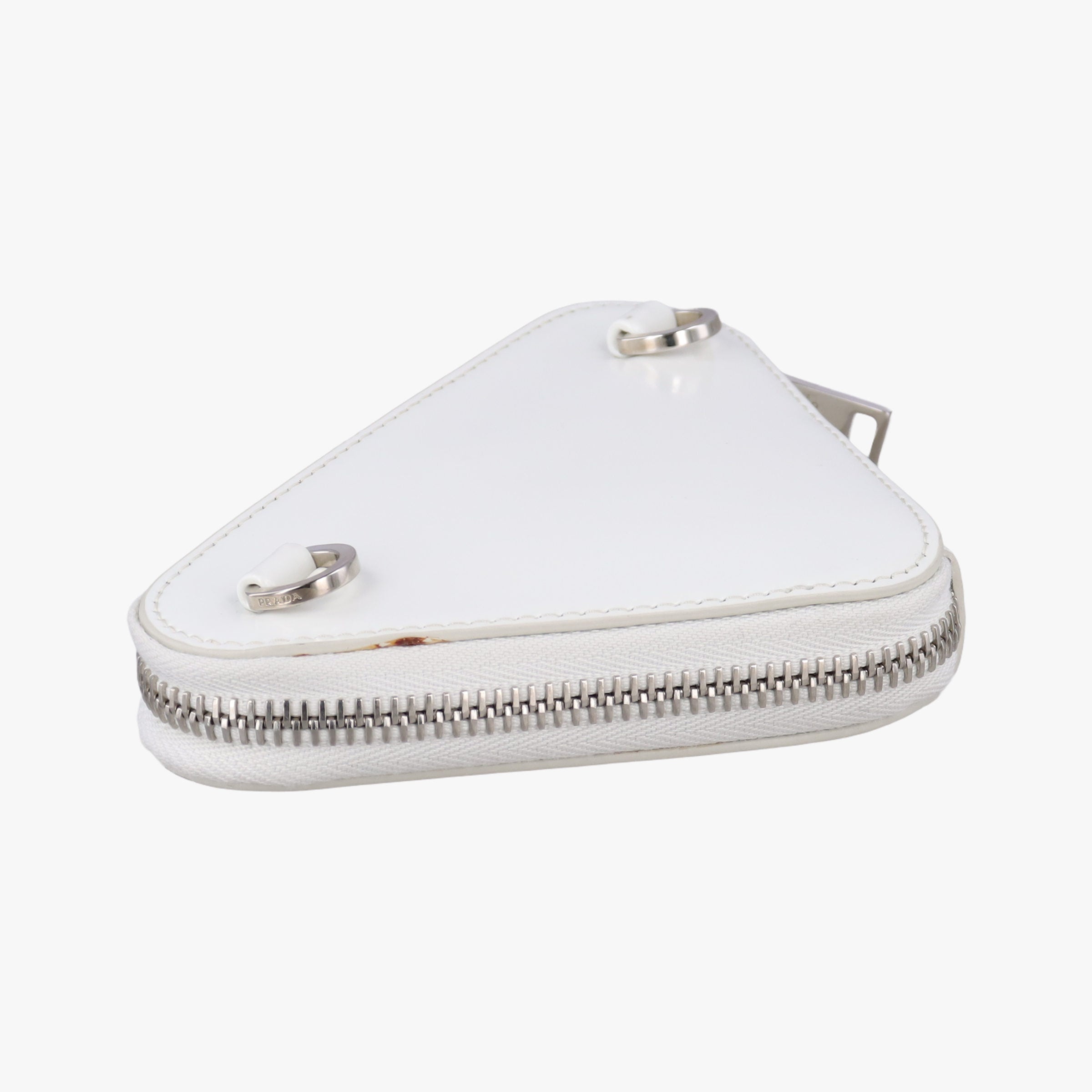 Pre-owned Prada Triangle Chain Pouch White Leather  shoulderbag | stylenewstar