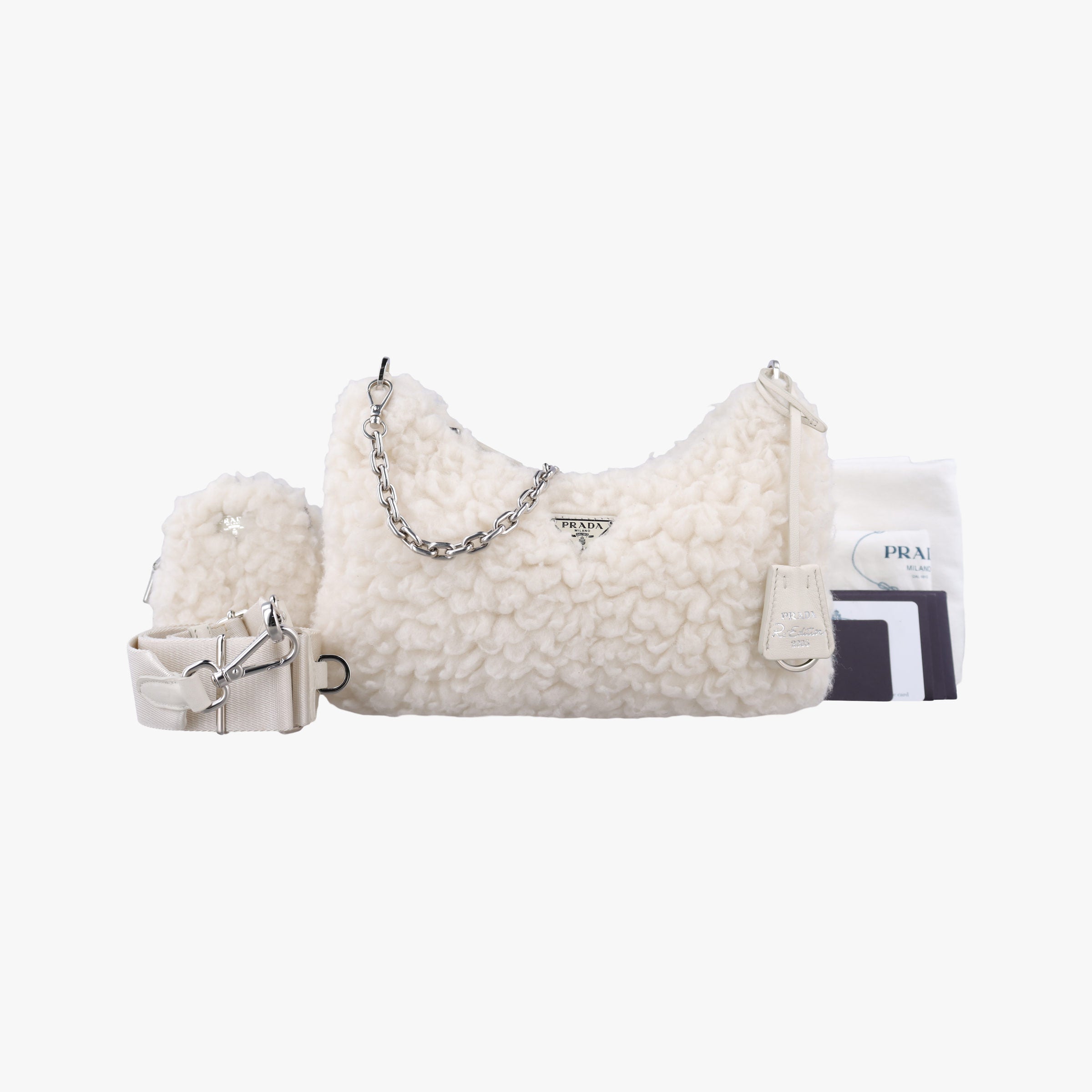 Pre-owned Prada Re-Edition 2005 White Wool 1NE515 shoulderbag | stylenewstar