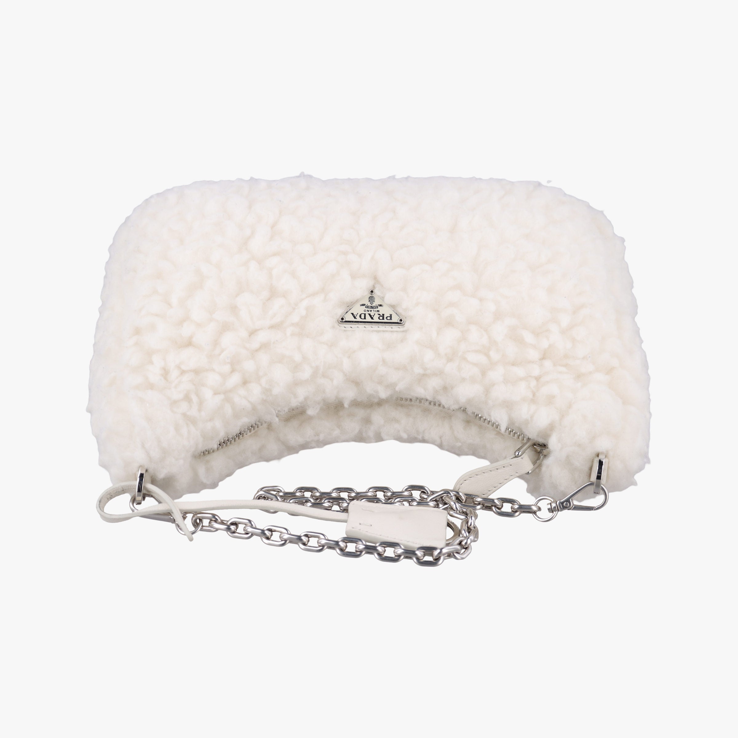 Pre-owned Prada Re-Edition 2005 White Wool 1NE515 shoulderbag | stylenewstar