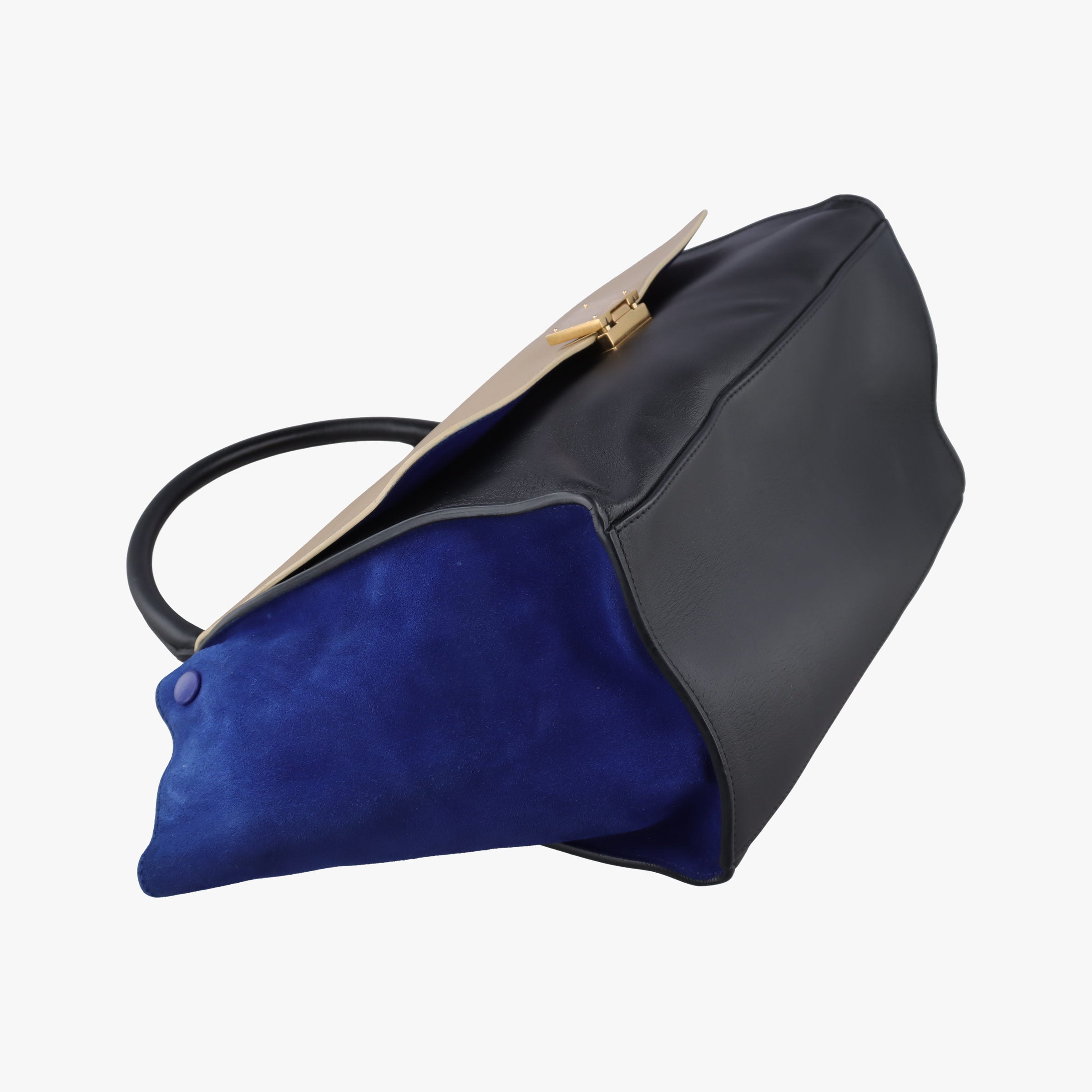 Pre-owned Celine Trapeze Beige×black×blue Suede × leather  shoulderbag | stylenewstar