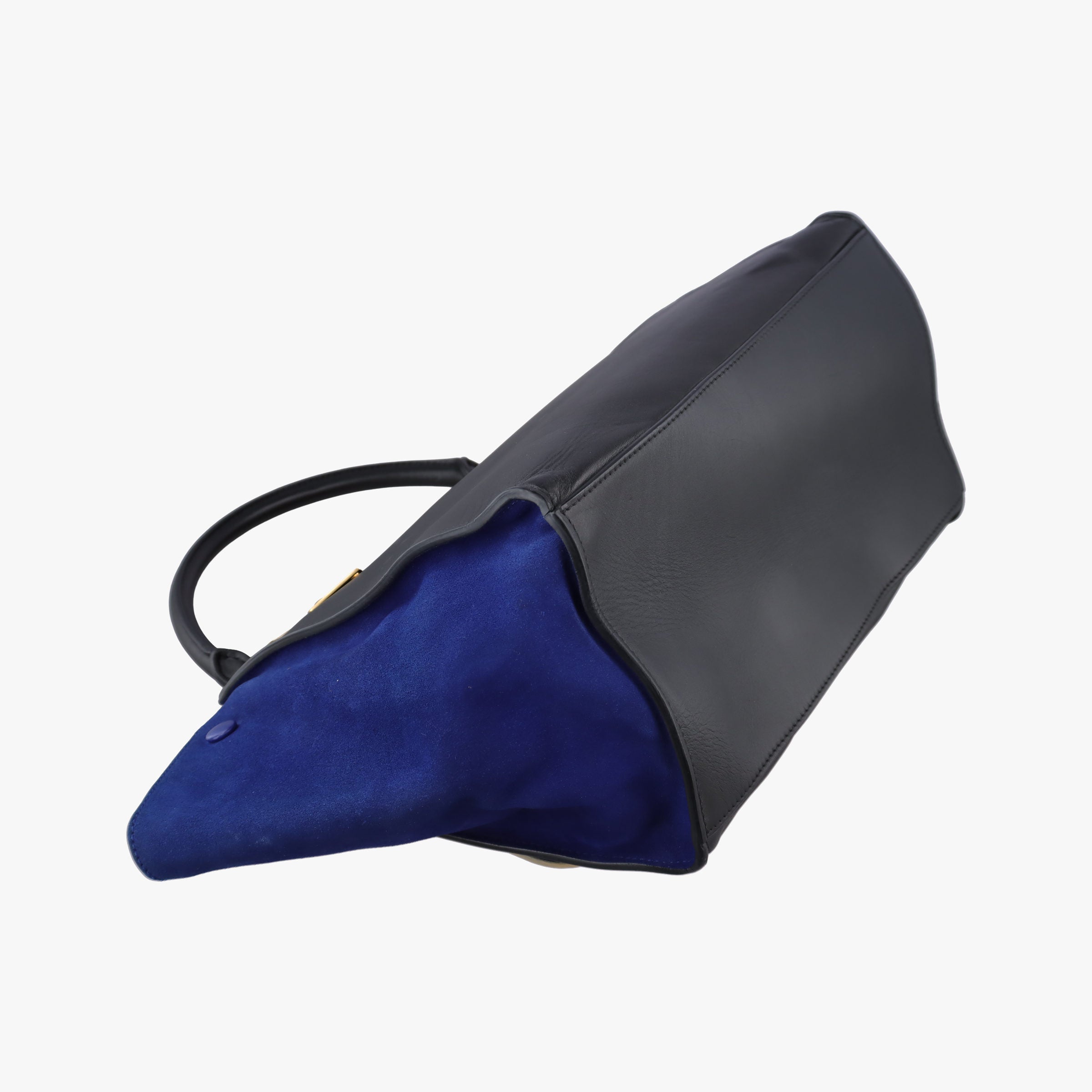 Pre-owned Celine Trapeze Beige×black×blue Suede × leather  shoulderbag | stylenewstar