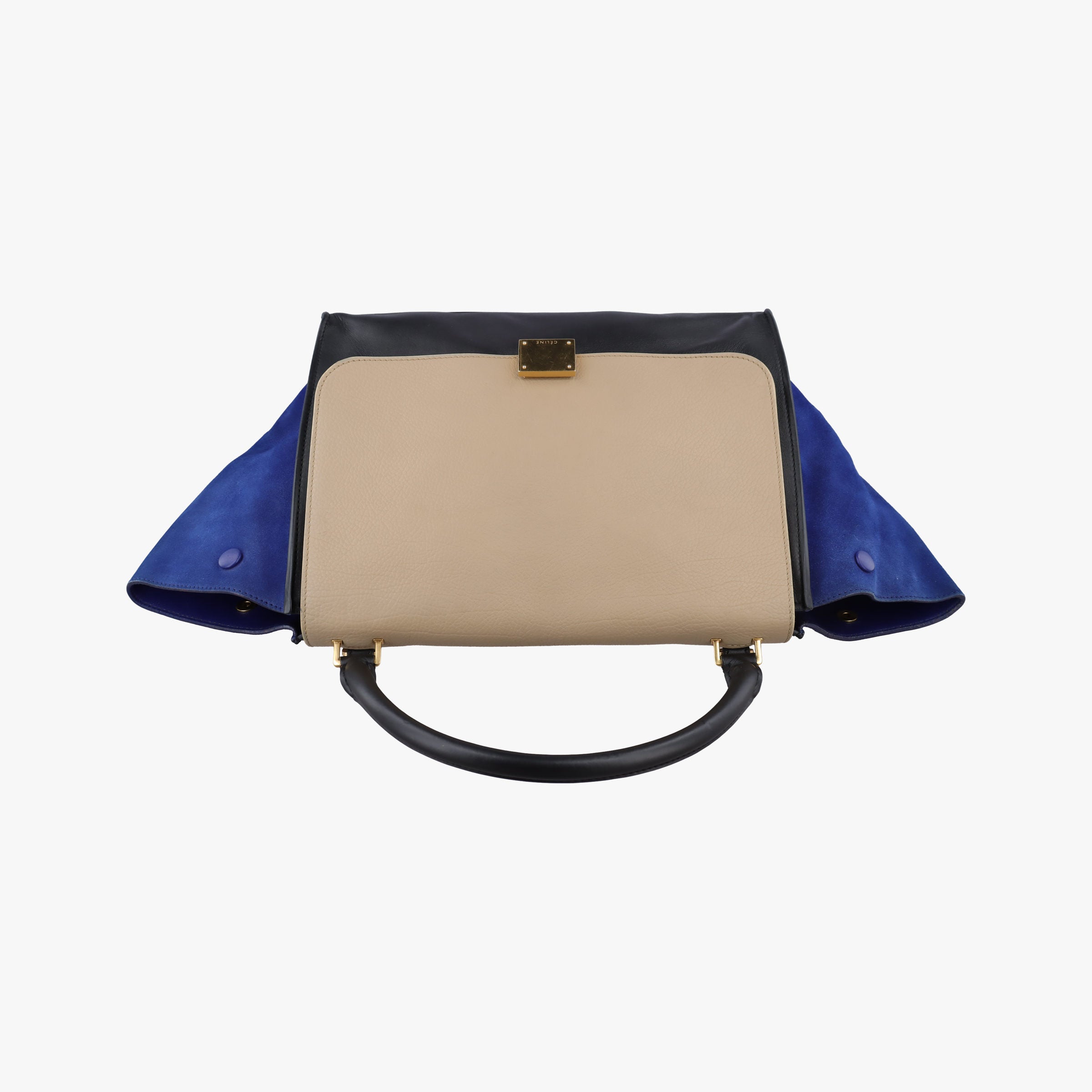 Pre-owned Celine Trapeze Beige×black×blue Suede × leather  shoulderbag | stylenewstar