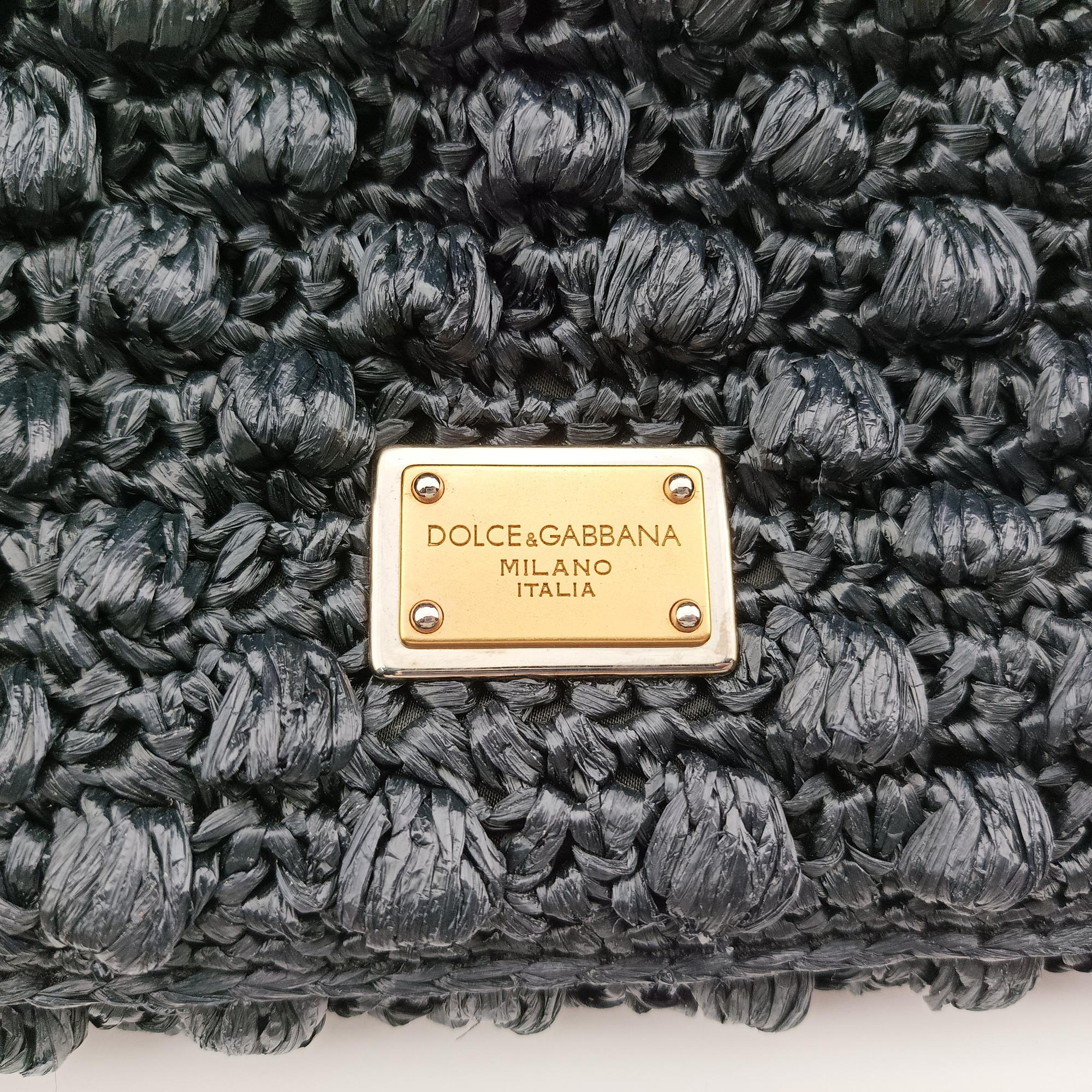 Pre-owned Dolce & Gabbana Sicily Black Crocheted raffia × calfskin   shoulderbag | stylenewstar