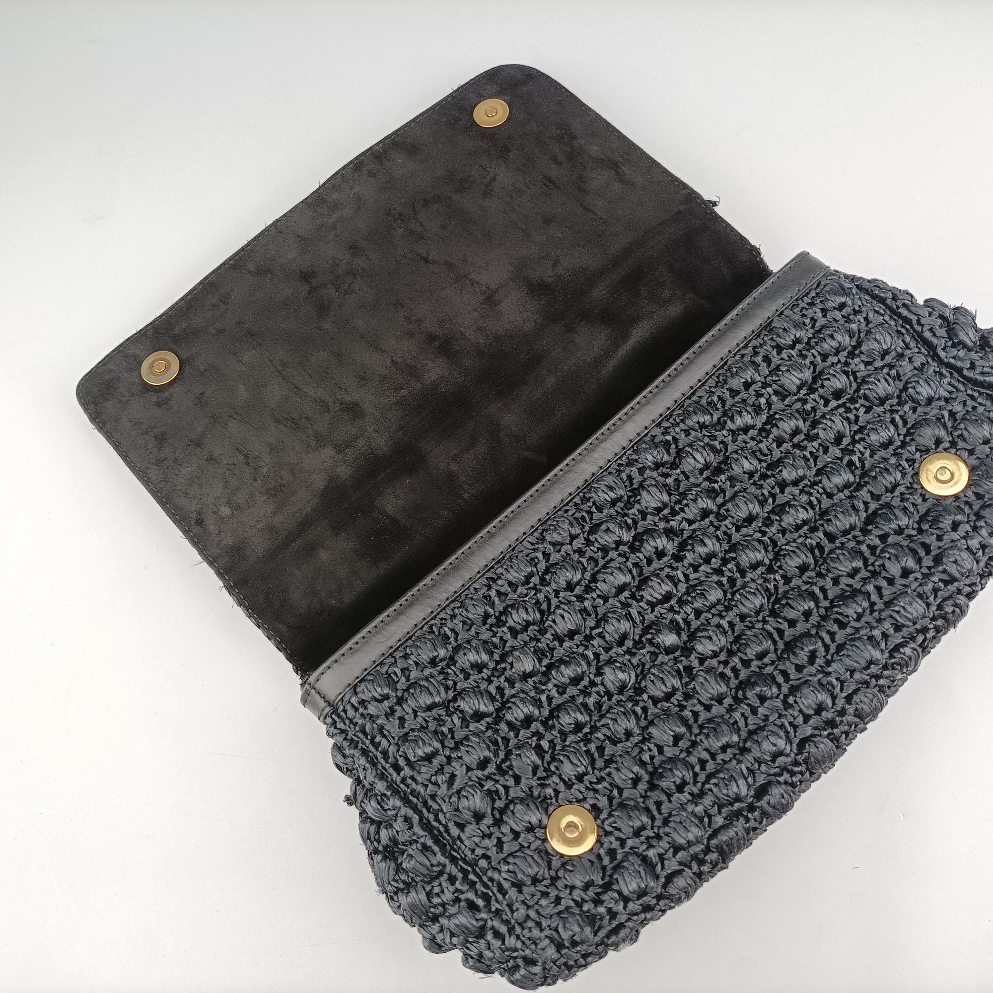 Pre-owned Dolce & Gabbana Sicily Black Crocheted raffia × calfskin   shoulderbag | stylenewstar