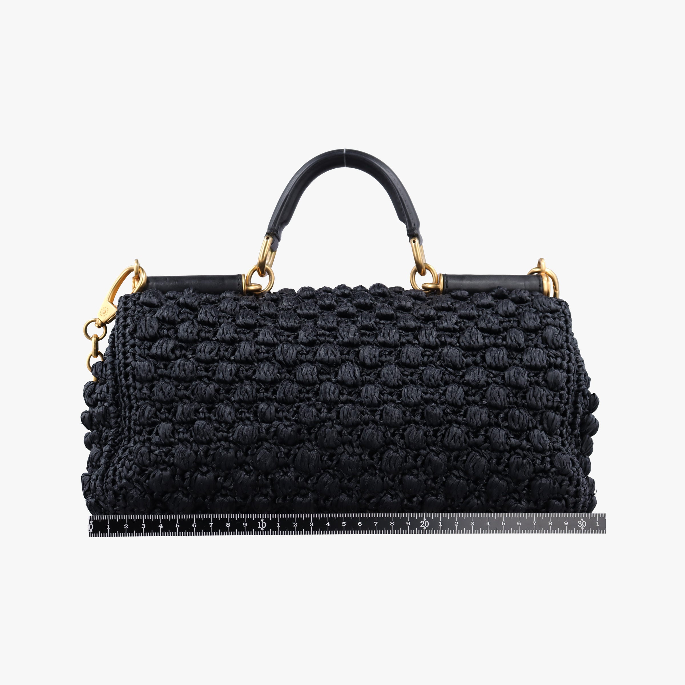 Pre-owned Dolce & Gabbana Sicily Black Crocheted raffia × calfskin   shoulderbag | stylenewstar