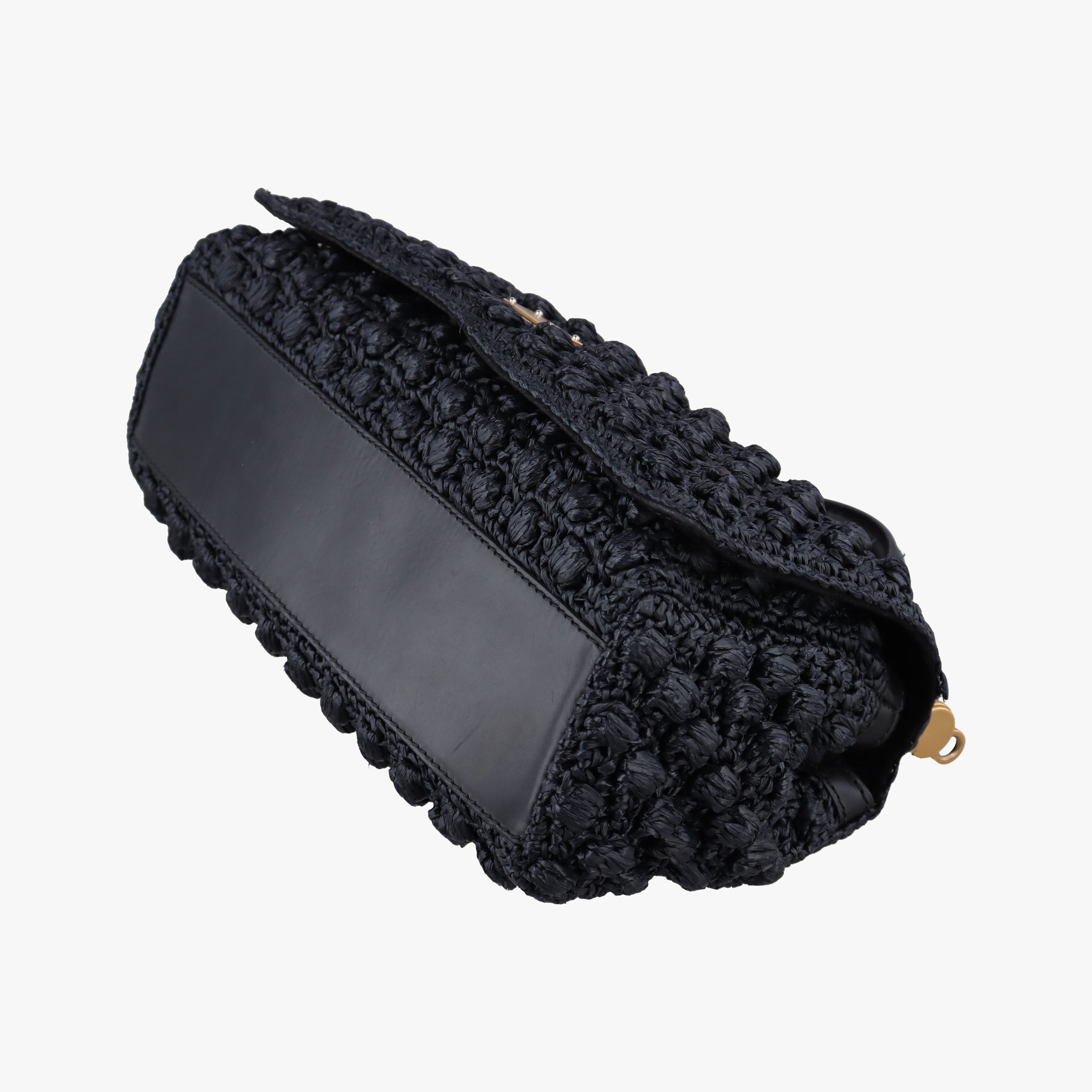 Pre-owned Dolce & Gabbana Sicily Black Crocheted raffia × calfskin   shoulderbag | stylenewstar