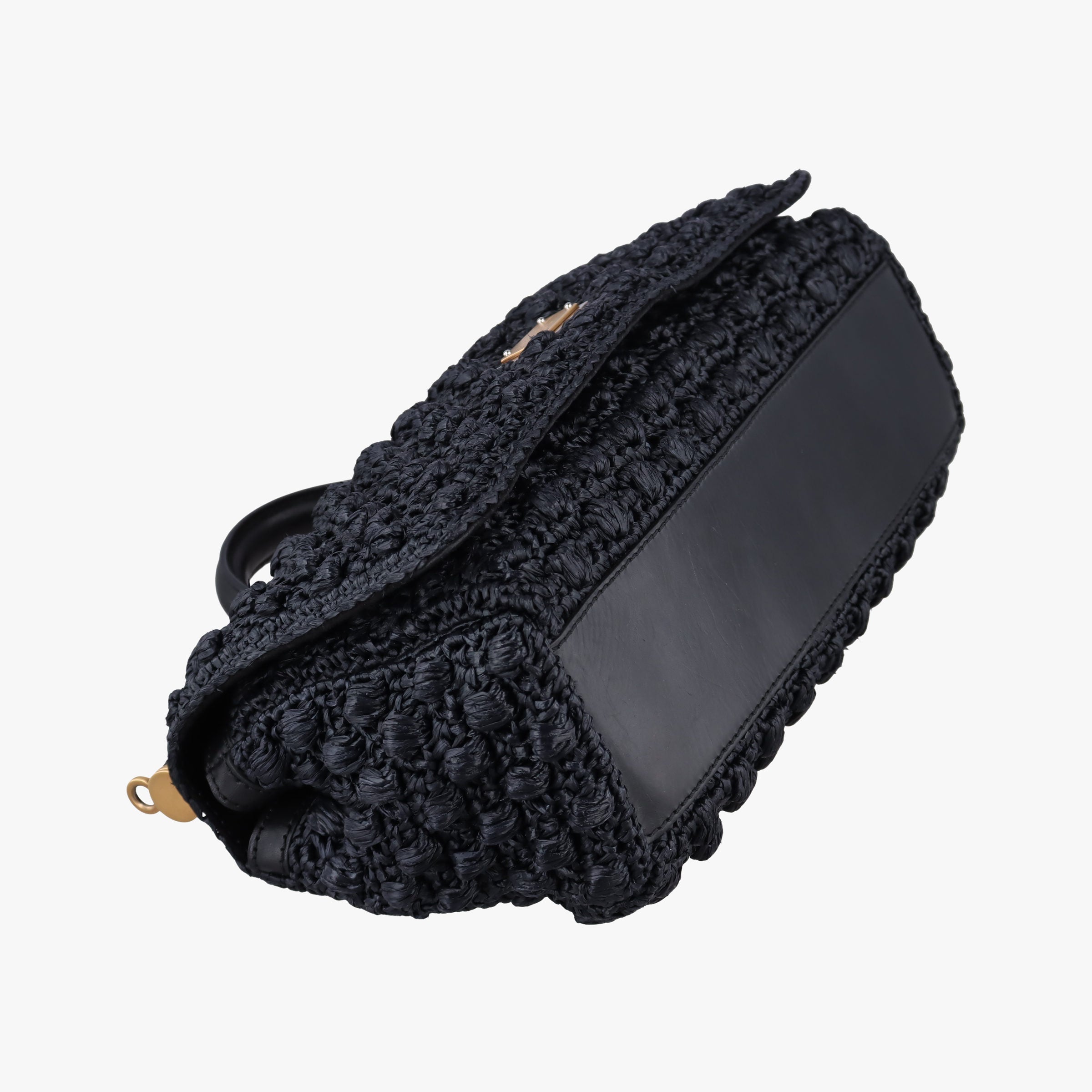Pre-owned Dolce & Gabbana Sicily Black Crocheted raffia × calfskin   shoulderbag | stylenewstar