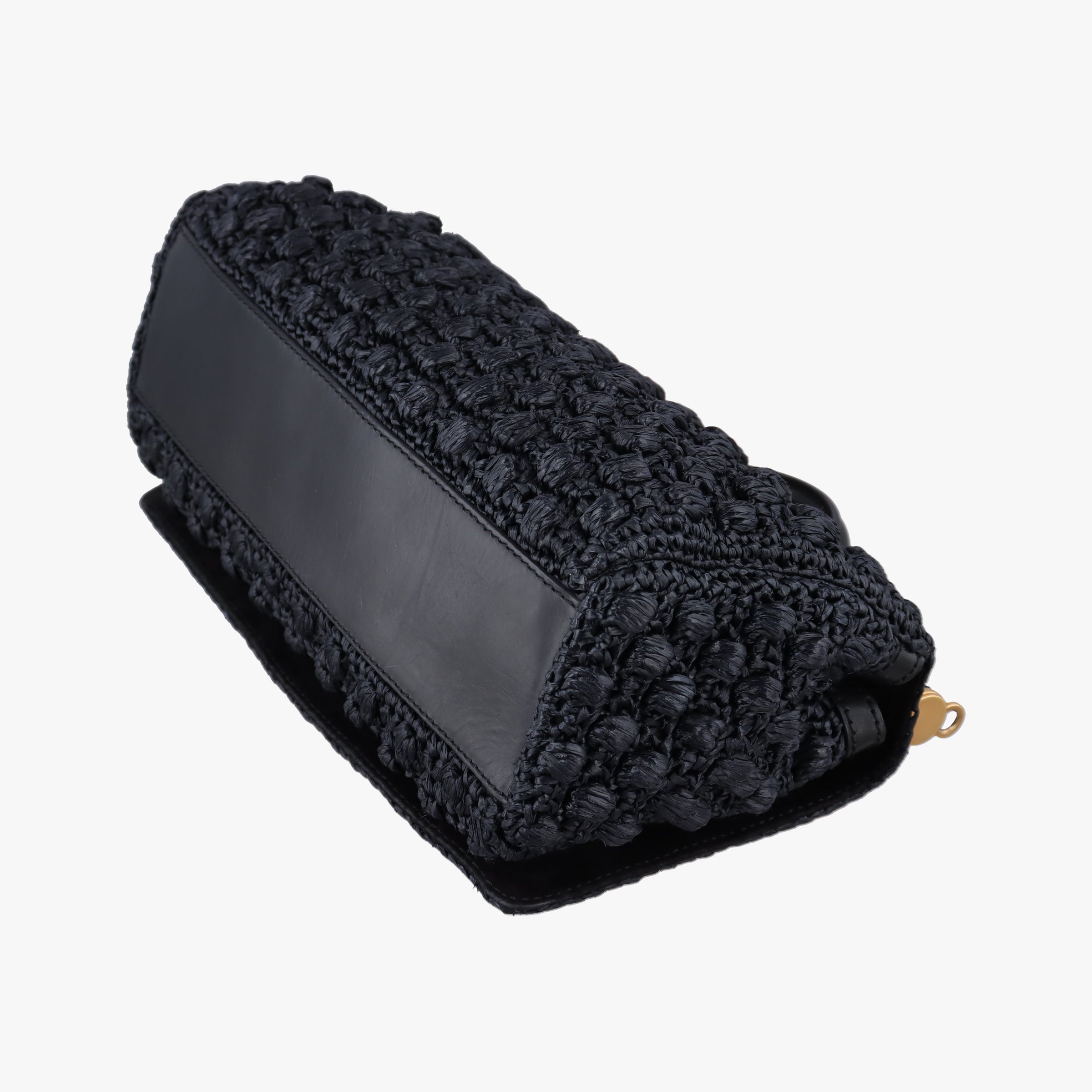 Pre-owned Dolce & Gabbana Sicily Black Crocheted raffia × calfskin   shoulderbag | stylenewstar