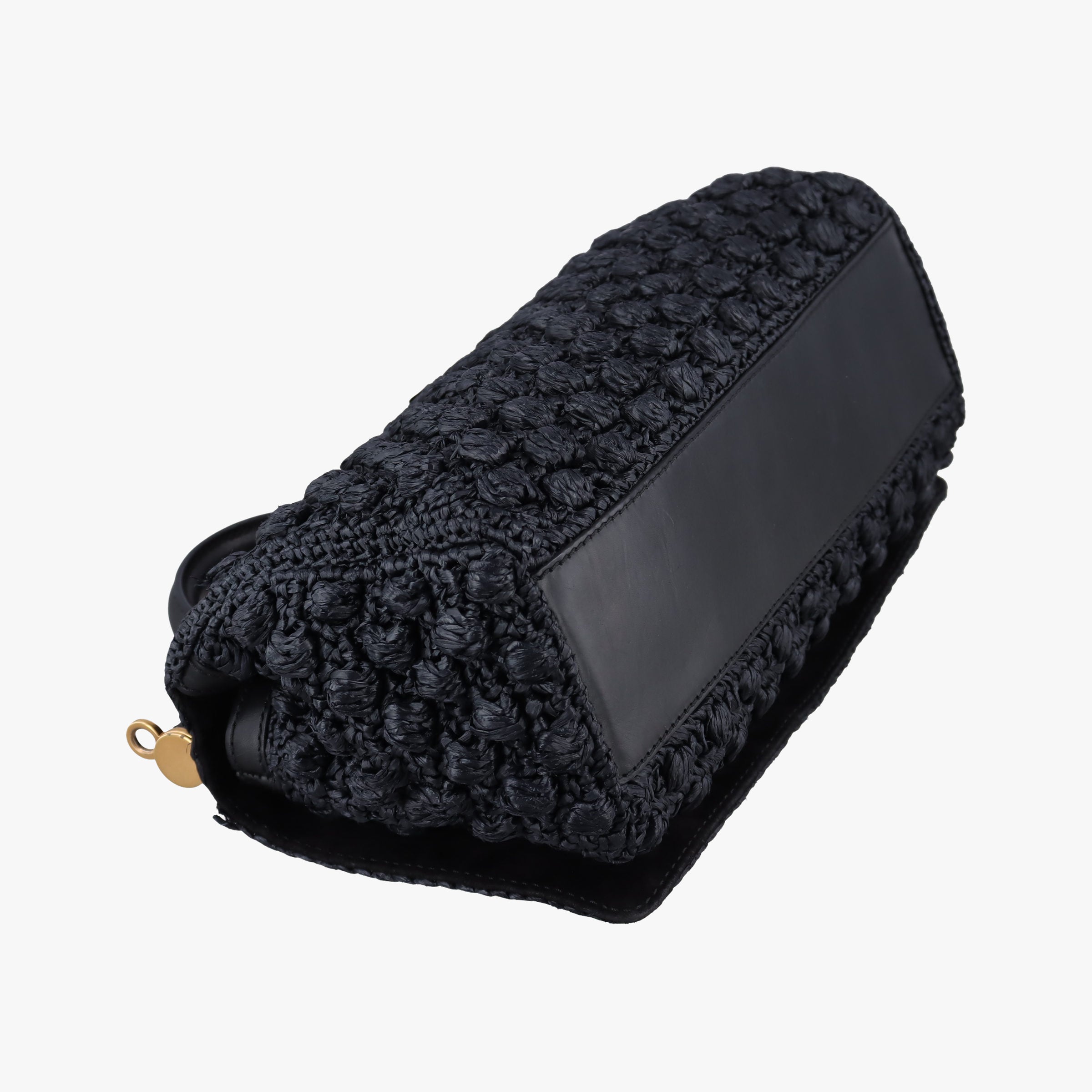 Pre-owned Dolce & Gabbana Sicily Black Crocheted raffia × calfskin   shoulderbag | stylenewstar