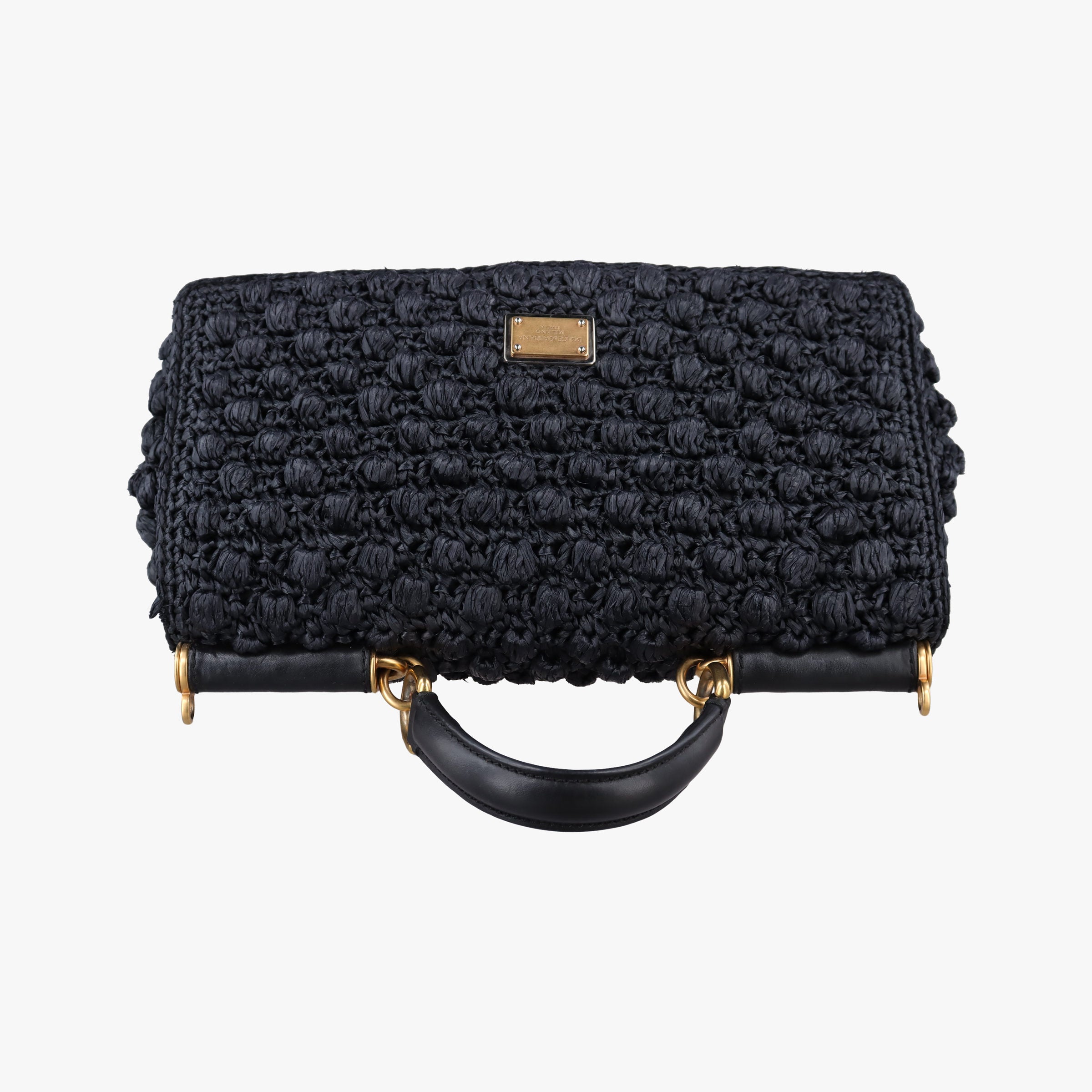 Pre-owned Dolce & Gabbana Sicily Black Crocheted raffia × calfskin   shoulderbag | stylenewstar