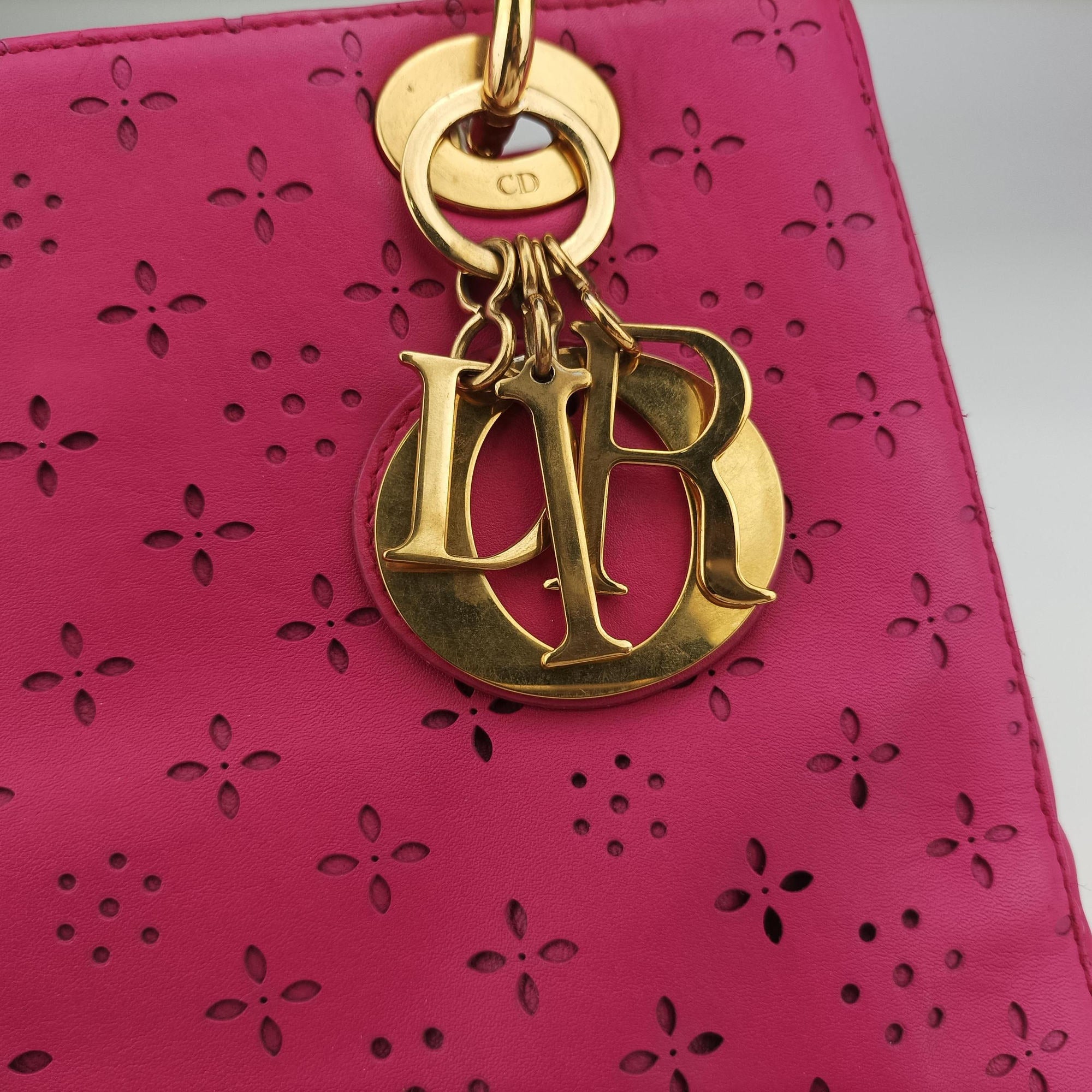 Pre-owned Christian Dior Lady Dior Rose leather  shoulderbag | stylenewstar