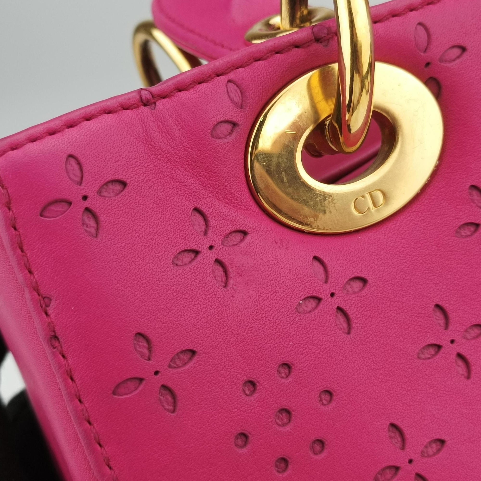 Pre-owned Christian Dior Lady Dior Rose leather  shoulderbag | stylenewstar