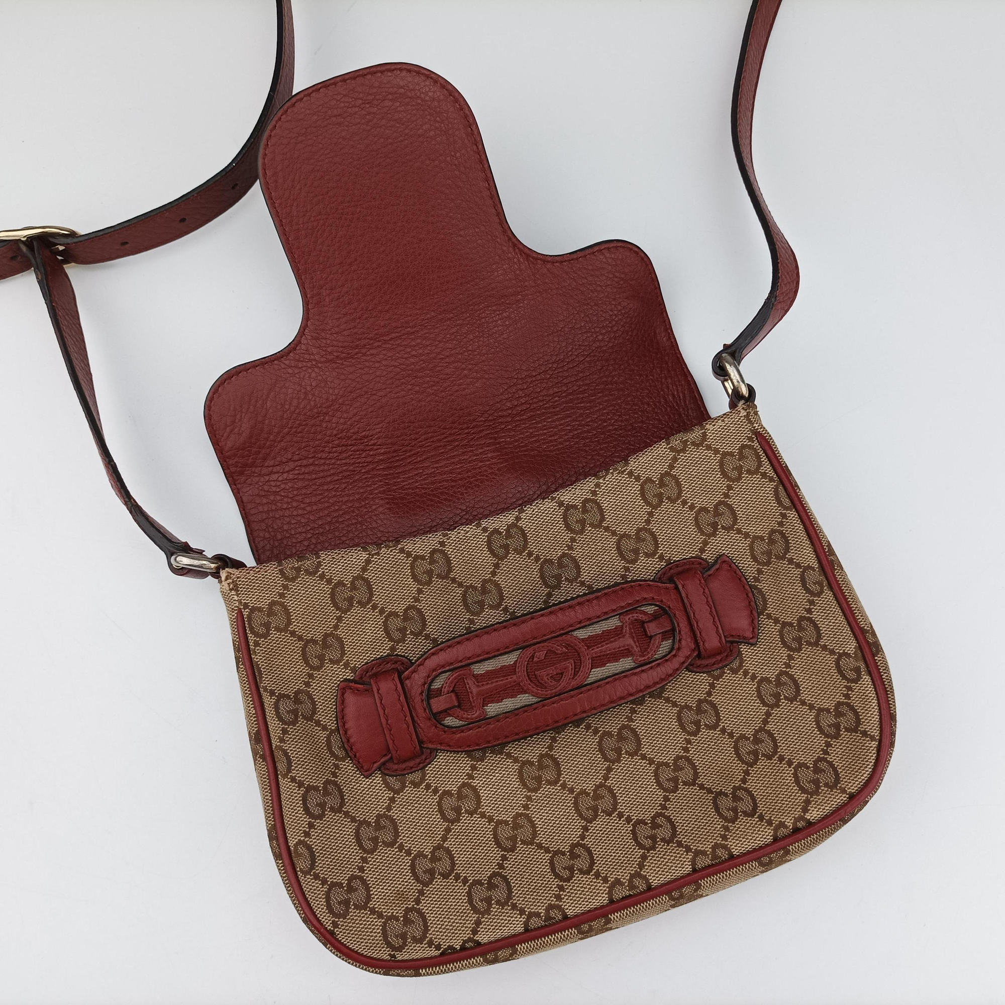 Pre-owned Gucci GG Dressage Beige × Red  canvas×leather 296854 shoulderbag | stylenewstar
