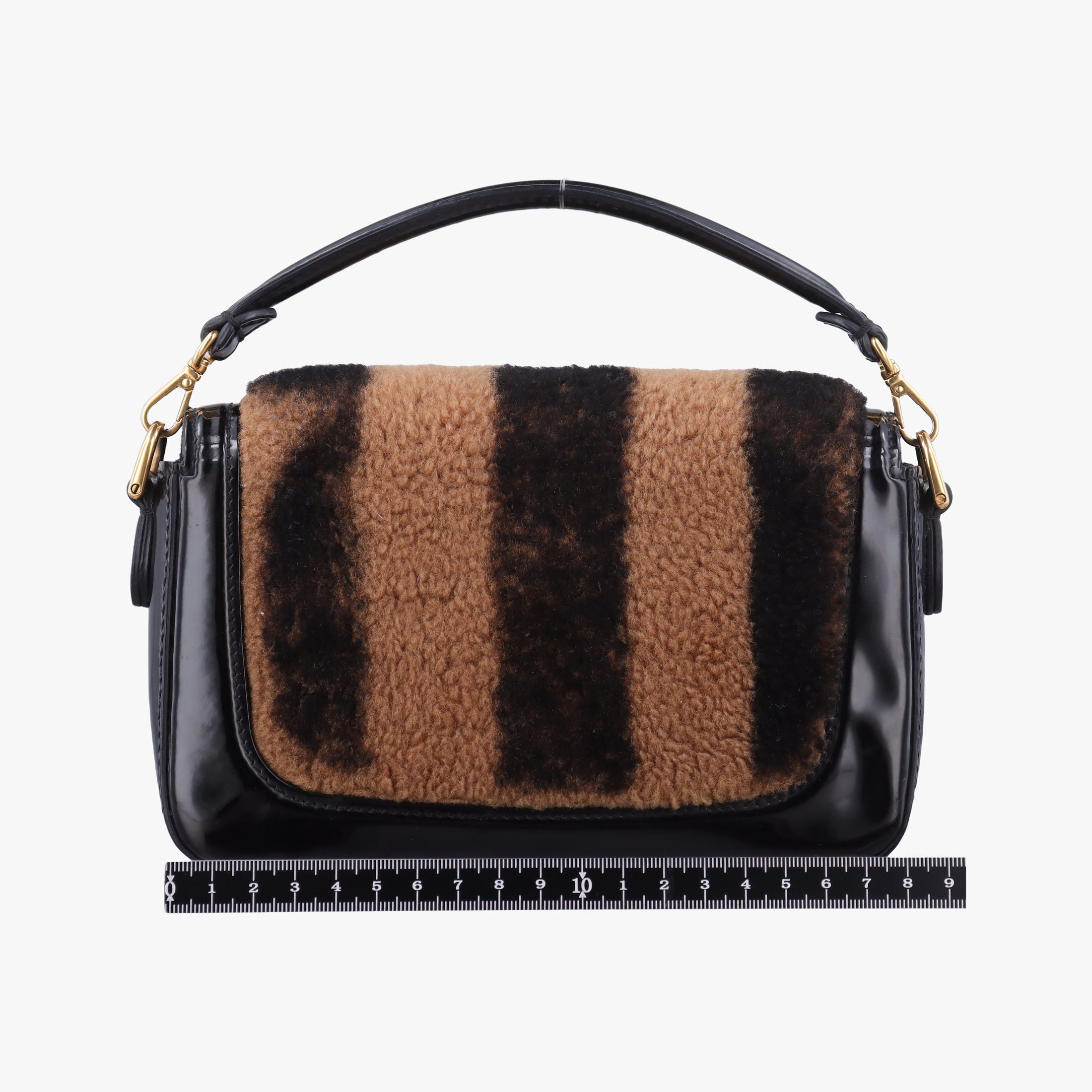 Pre-owned Fendi BAGUETTE Brown×Black fur×patent 8BS017 shoulderbag | stylenewstar