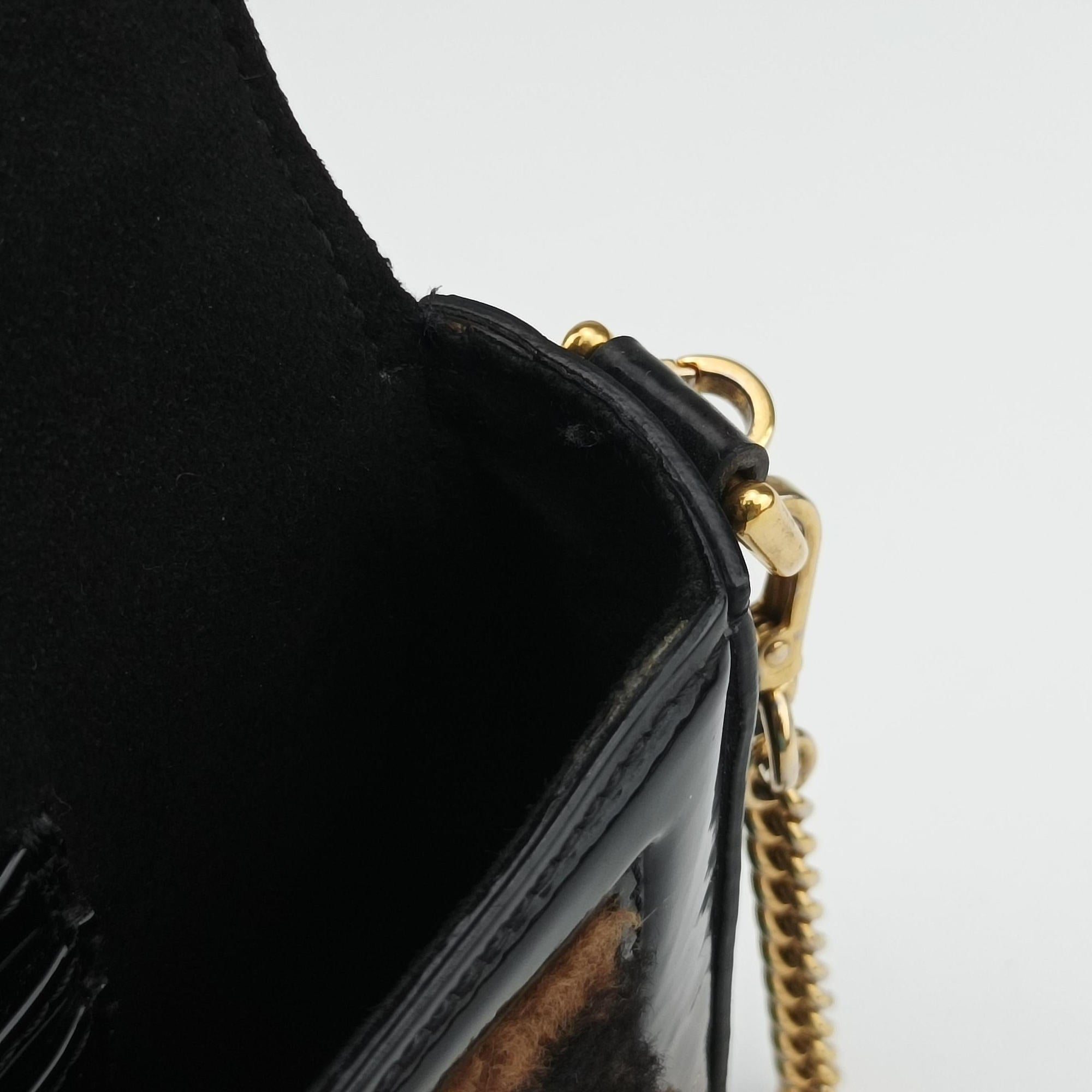 Pre-owned Fendi BAGUETTE Brown×Black fur×patent 8BS017 shoulderbag | stylenewstar