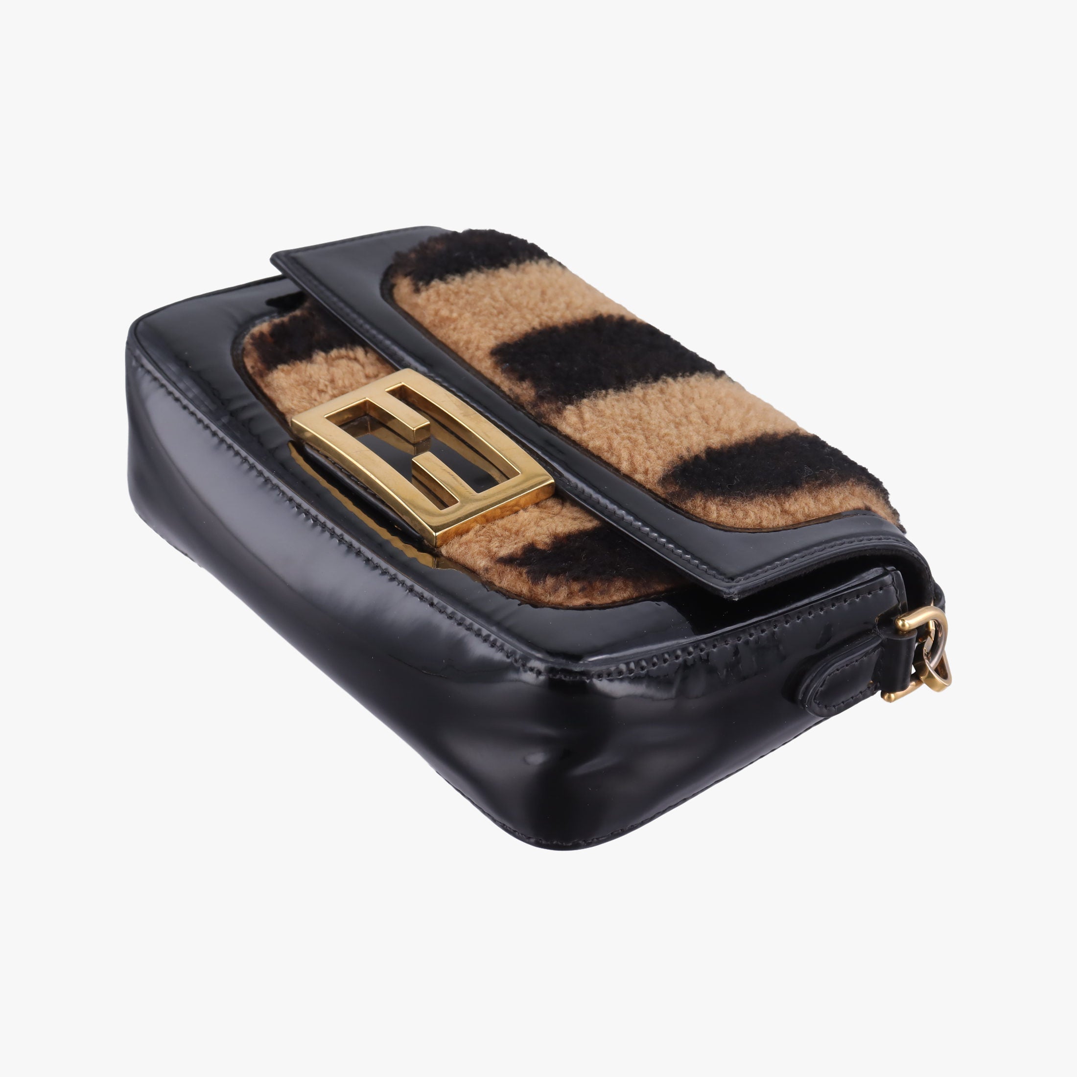 Pre-owned Fendi BAGUETTE Brown×Black fur×patent 8BS017 shoulderbag | stylenewstar