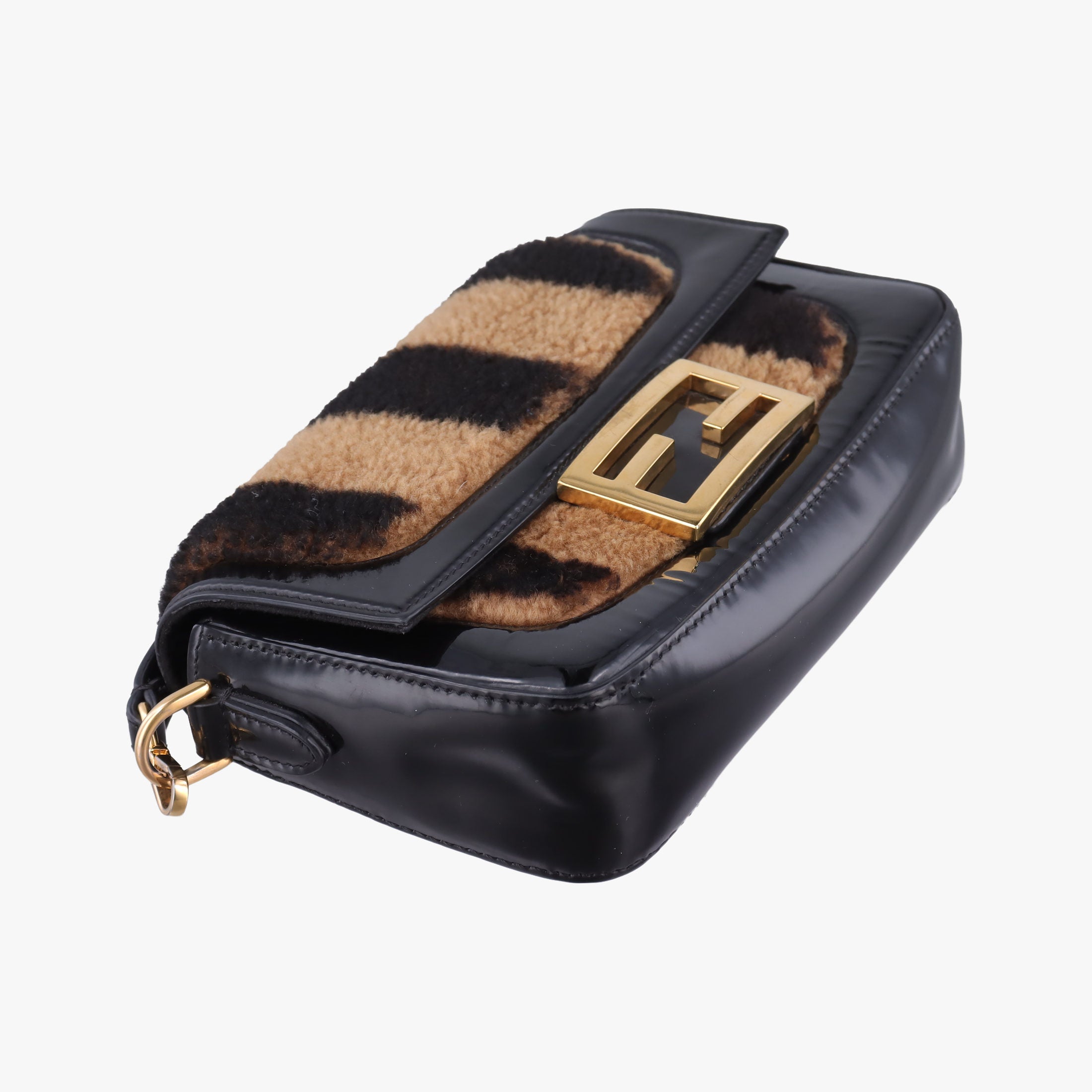 Pre-owned Fendi BAGUETTE Brown×Black fur×patent 8BS017 shoulderbag | stylenewstar