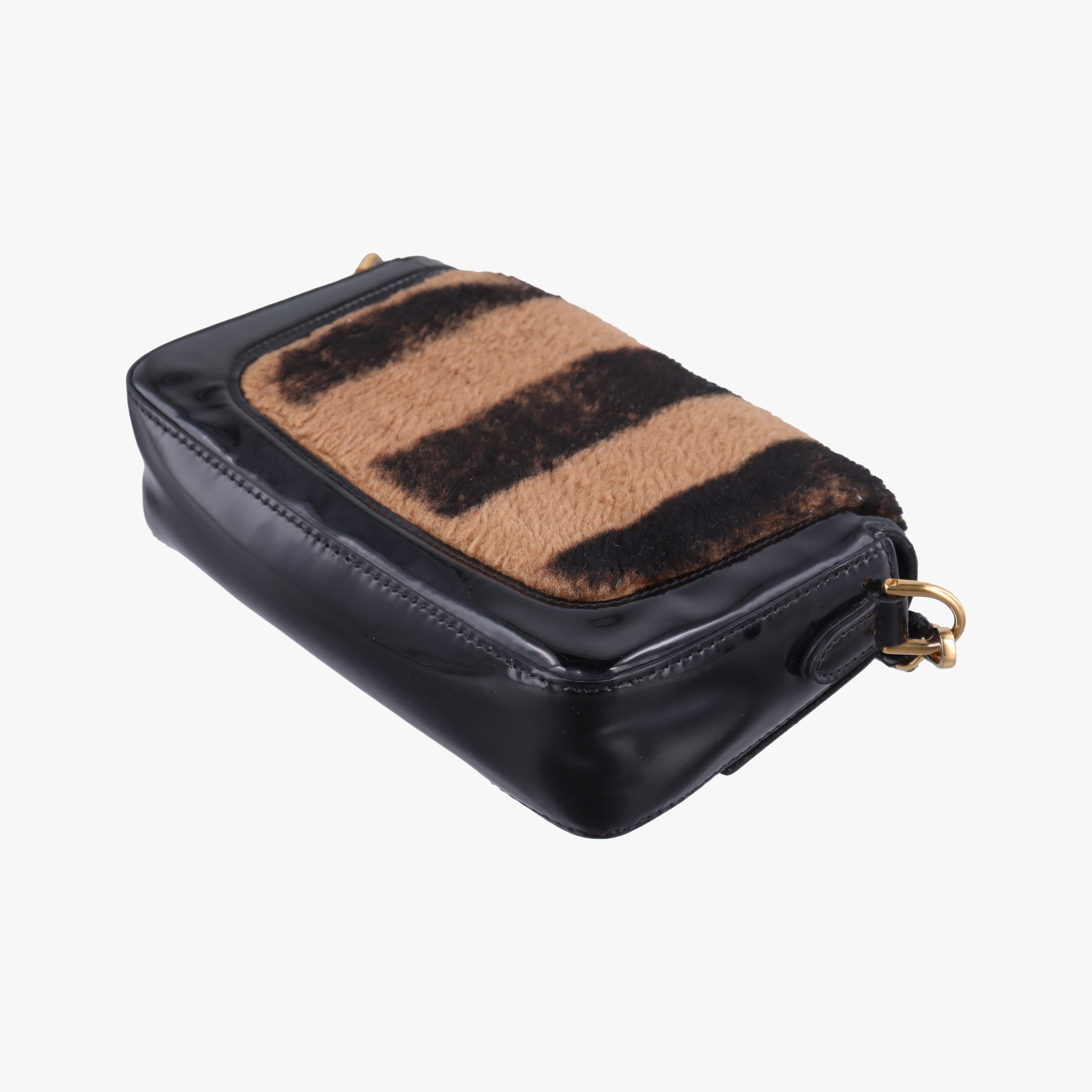 Pre-owned Fendi BAGUETTE Brown×Black fur×patent 8BS017 shoulderbag | stylenewstar