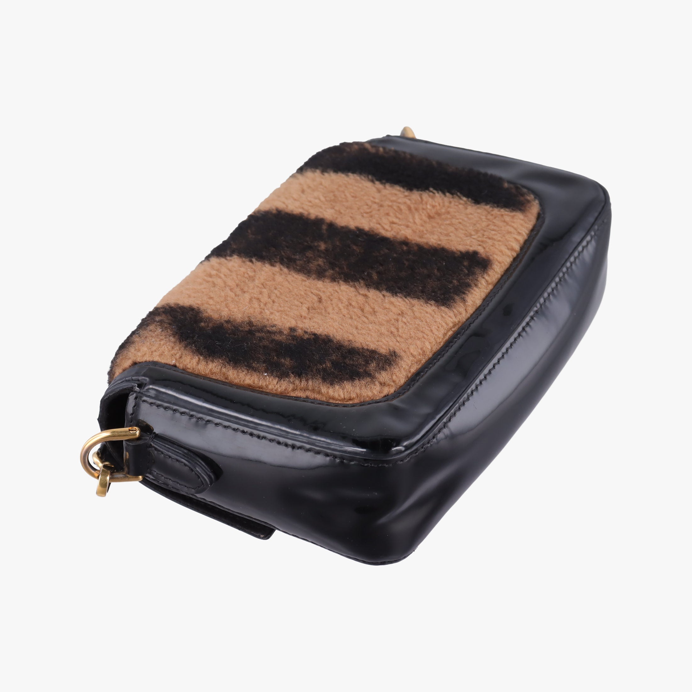 Pre-owned Fendi BAGUETTE Brown×Black fur×patent 8BS017 shoulderbag | stylenewstar