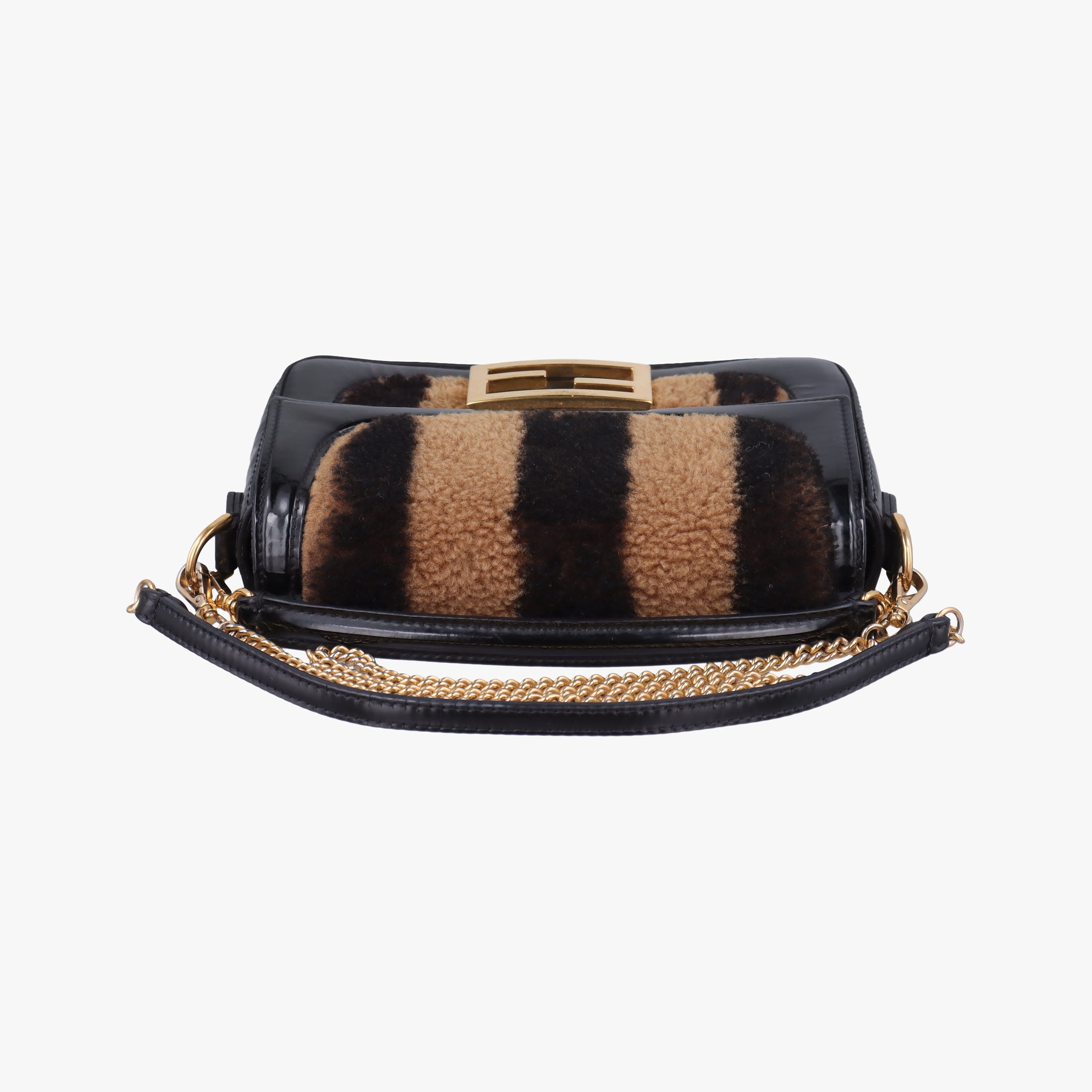 Pre-owned Fendi BAGUETTE Brown×Black fur×patent 8BS017 shoulderbag | stylenewstar