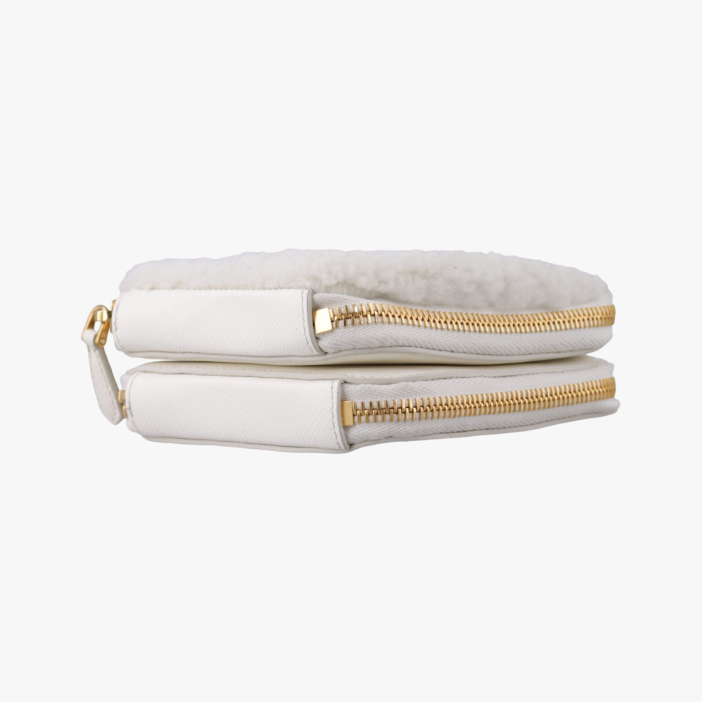 Pre-owned Prada Triangle White Fur×SAFFIANO Leather 1NR015 shoulderbag | stylenewstar