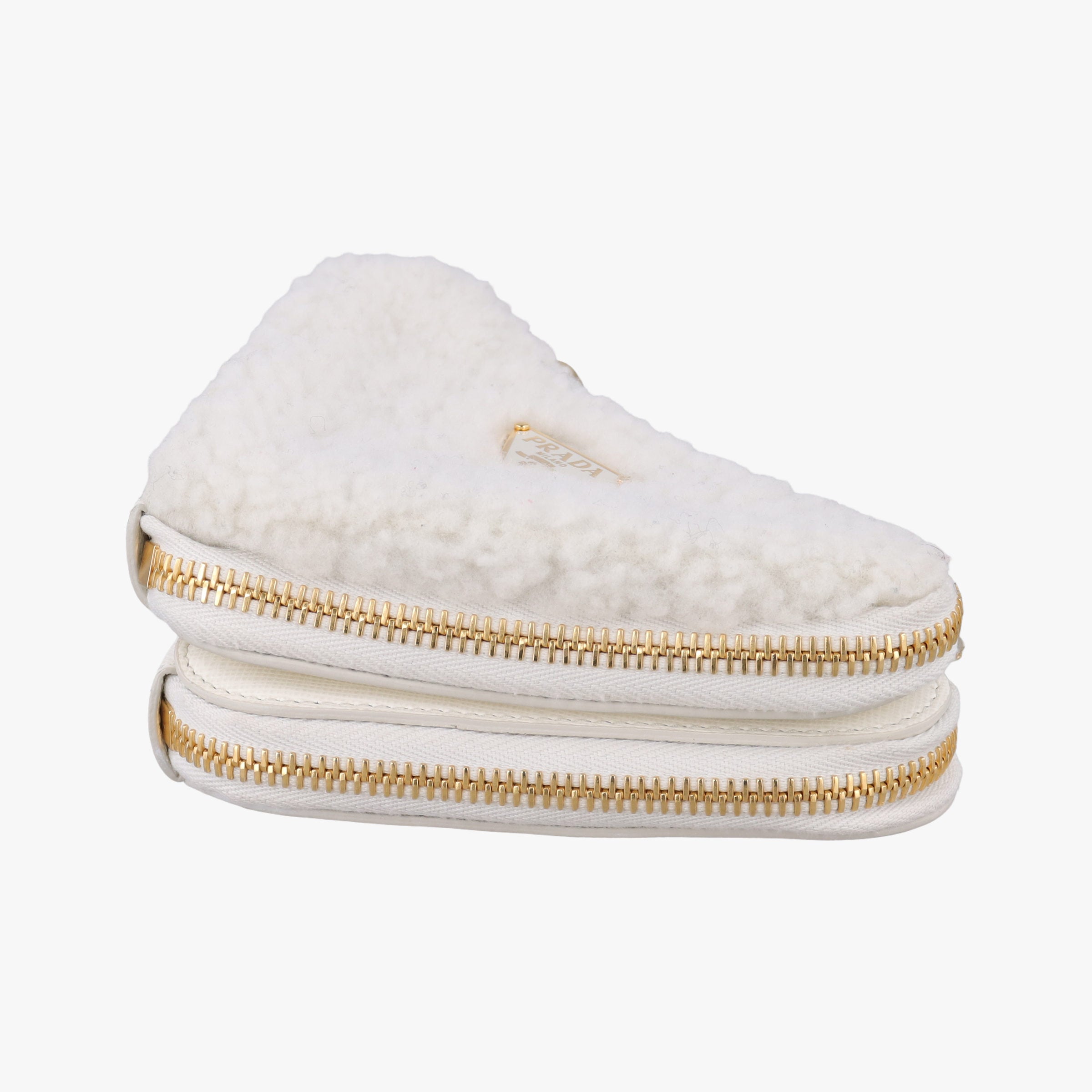 Pre-owned Prada Triangle White Fur×SAFFIANO Leather 1NR015 shoulderbag | stylenewstar