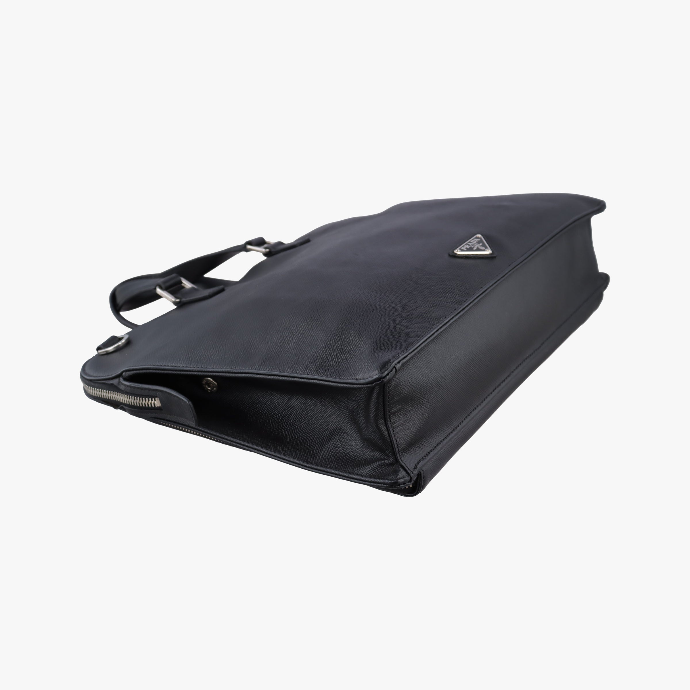 Pre-owned Prada Triangle Logo Plate Black Saffiano Leather  handbag | stylenewstar