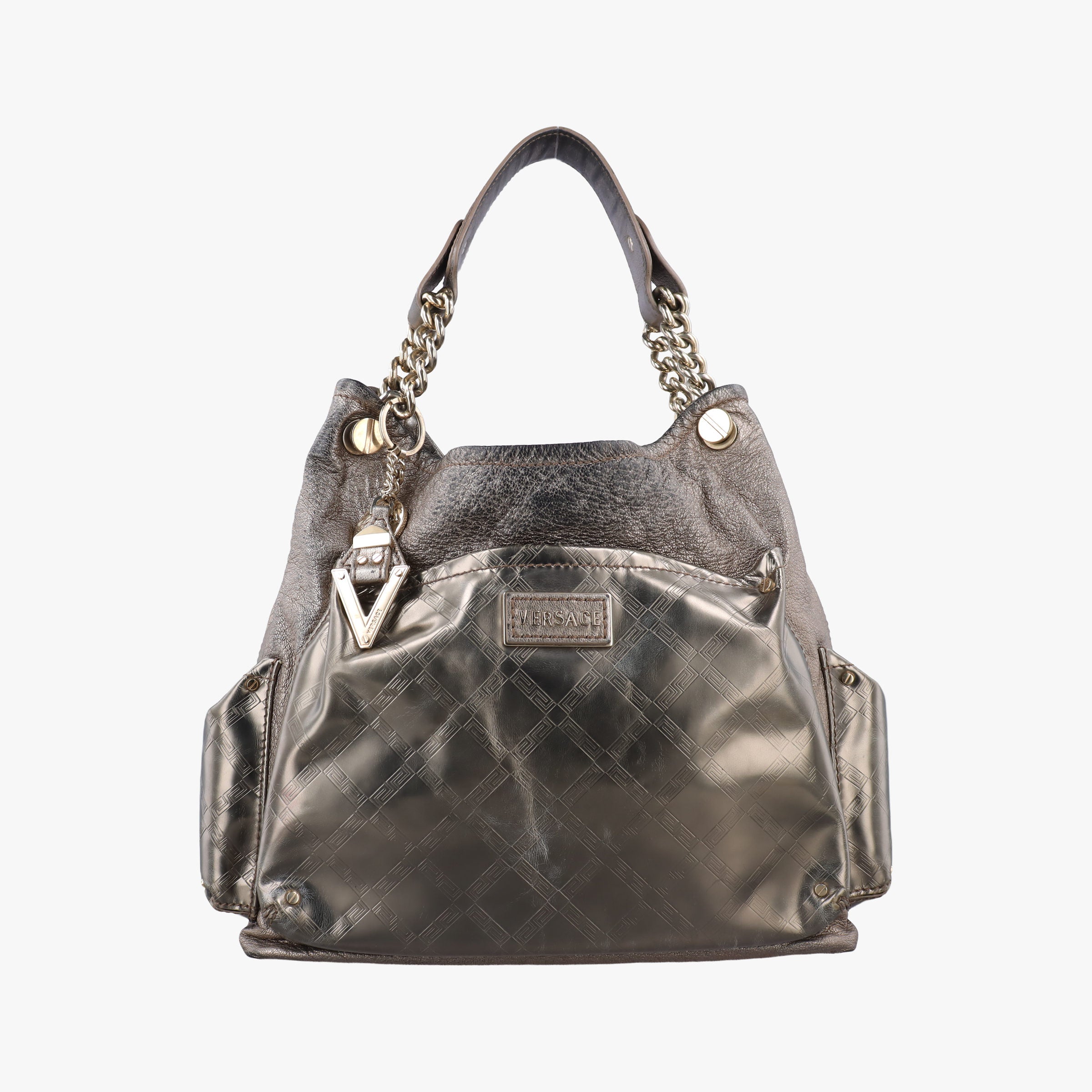 Secondhand VERSACE Metallic Hobo Gold Patent×Leather  handbag | stylenewstar