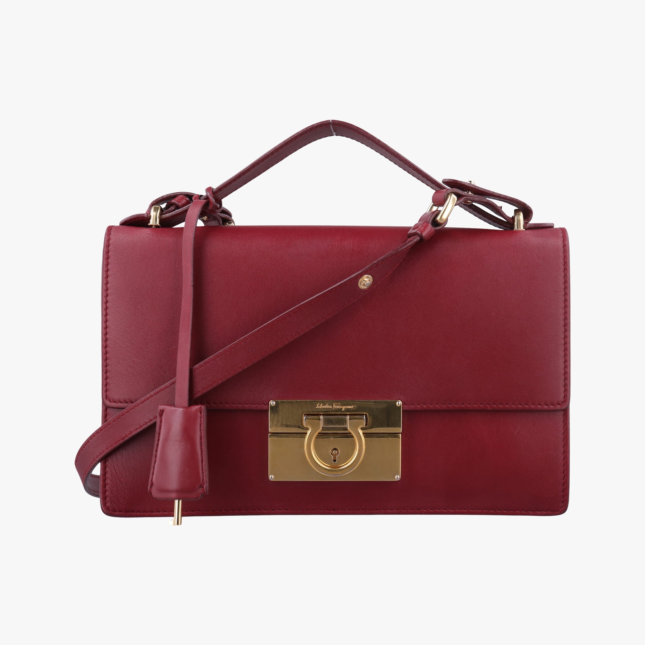Pre-owned Ferragamo Gancino Burgundy Leather  shoulderbag | stylenewstar