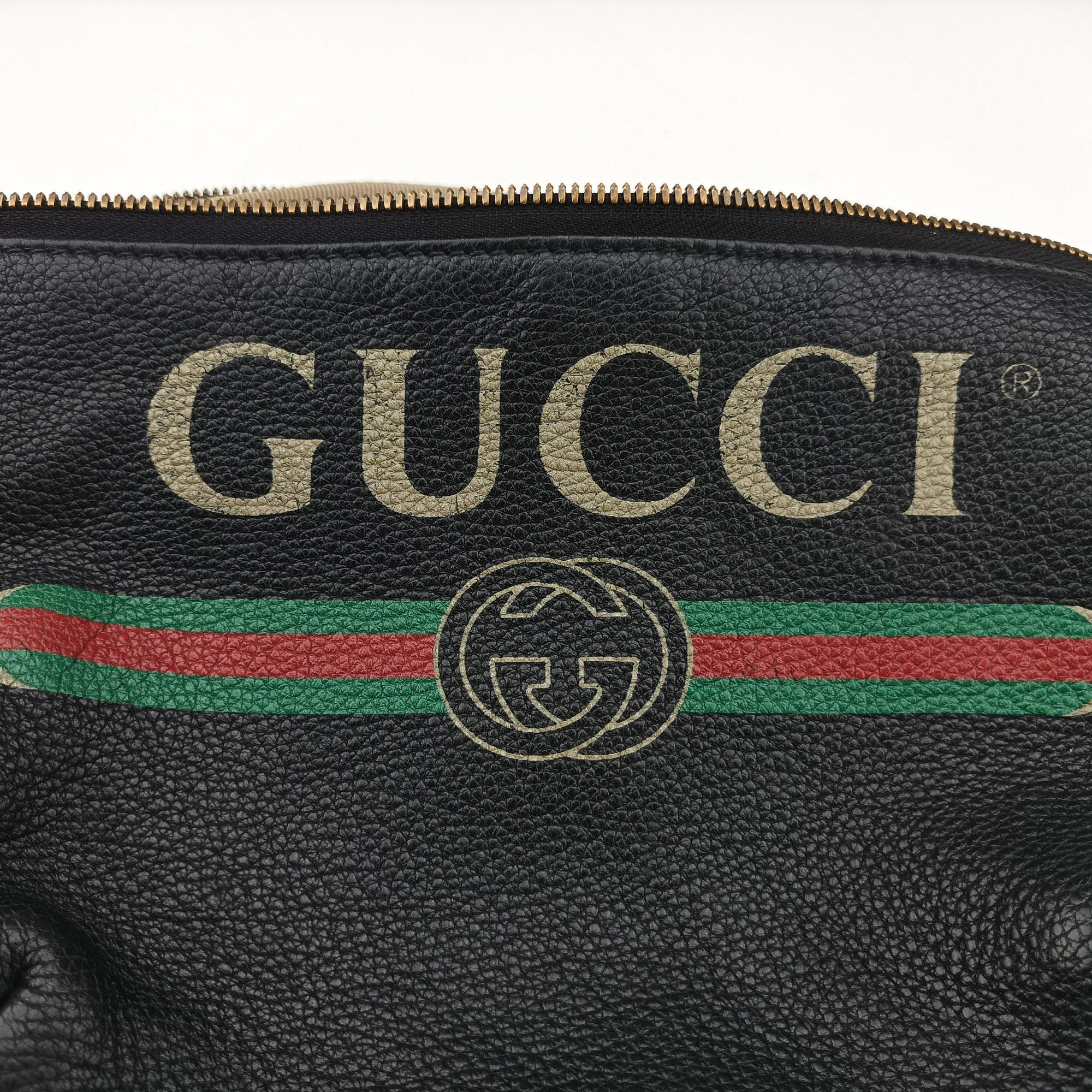 Pre-owned Gucci Print Black Leather 530412 bum bag/waist bag | stylenewstar