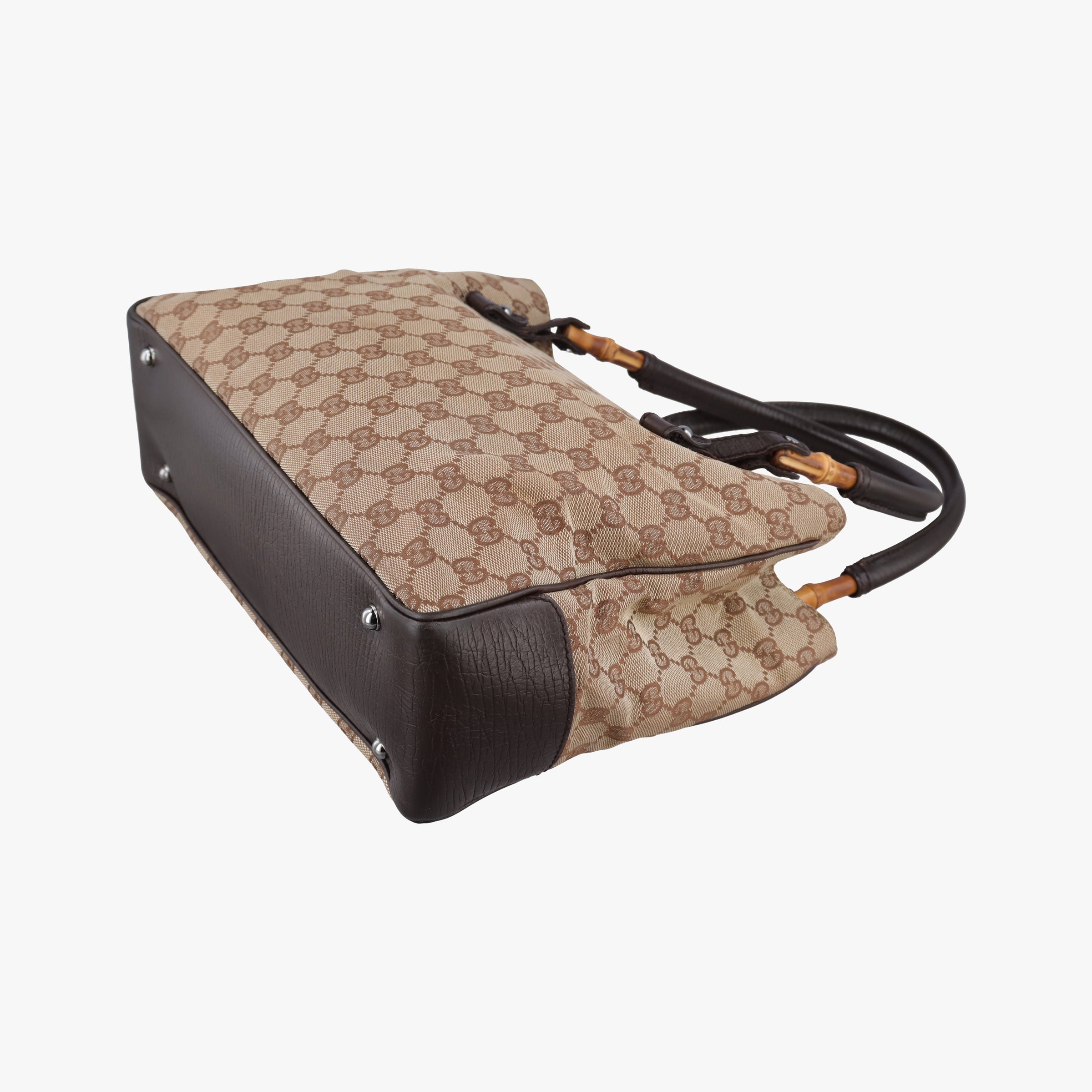 Vintage Gucci GG canvas bamboo Beige × brown Canvas×Leather 112526 handbag | stylenewstar