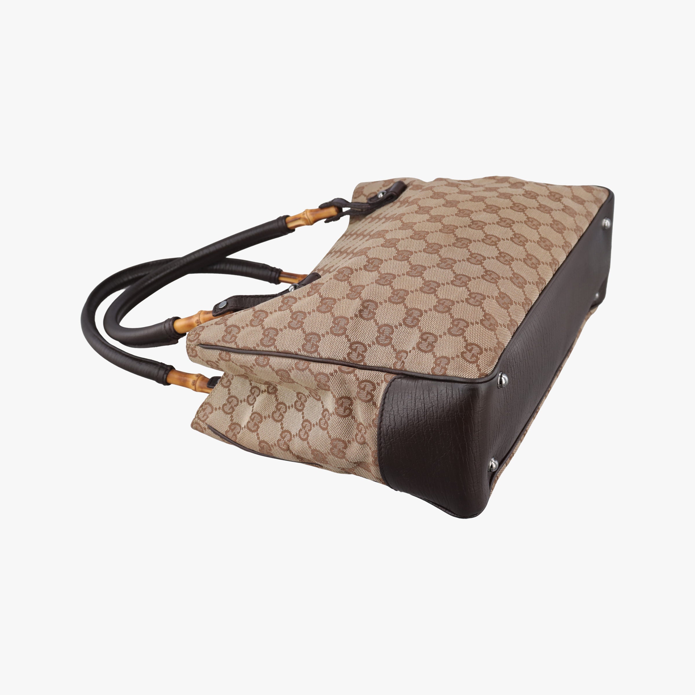 Vintage Gucci GG canvas bamboo Beige × brown Canvas×Leather 112526 handbag | stylenewstar
