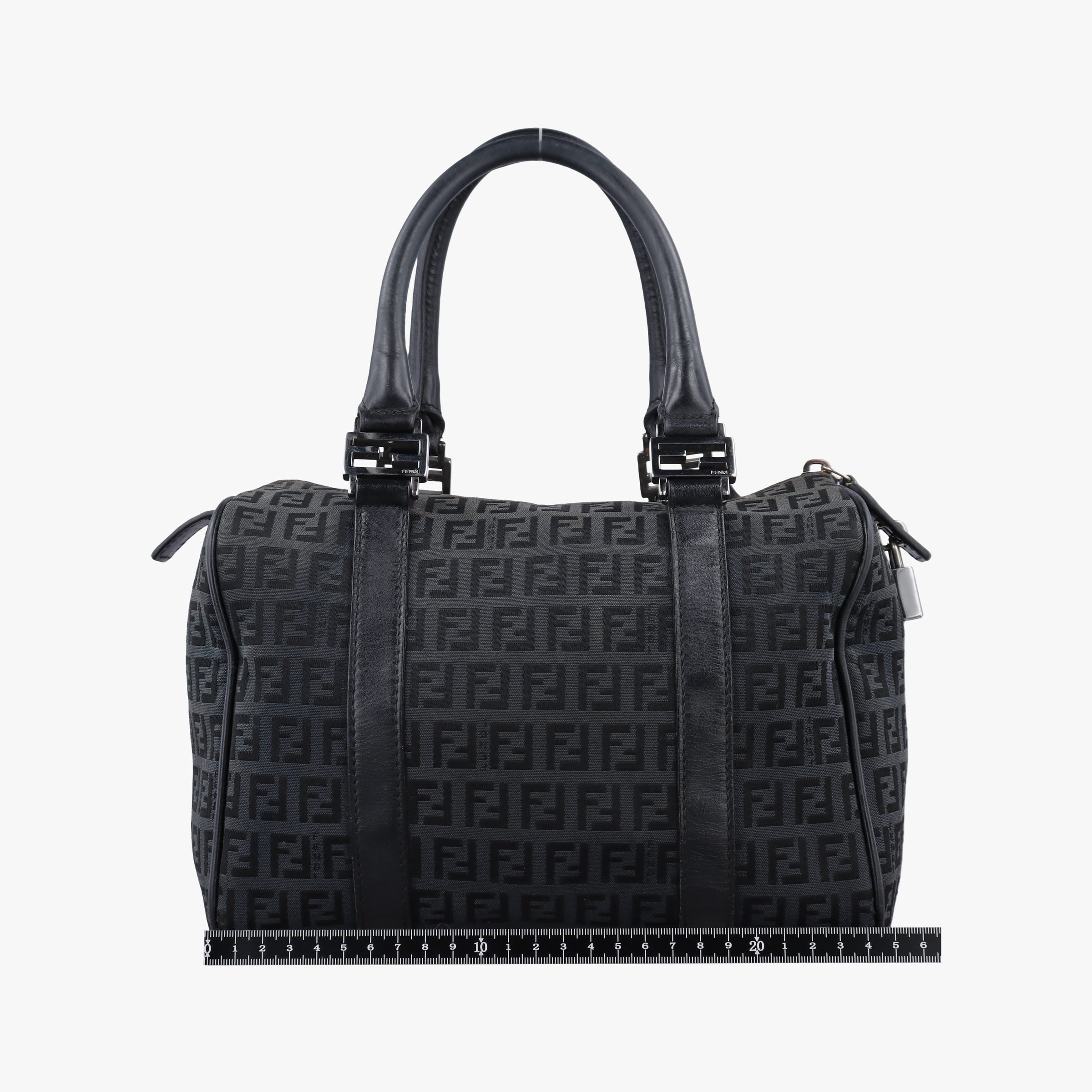 Pre-owned Fendi Zucchino Forever Bauletto Black canvas x Leather 8BL068 handbag | stylenewstar