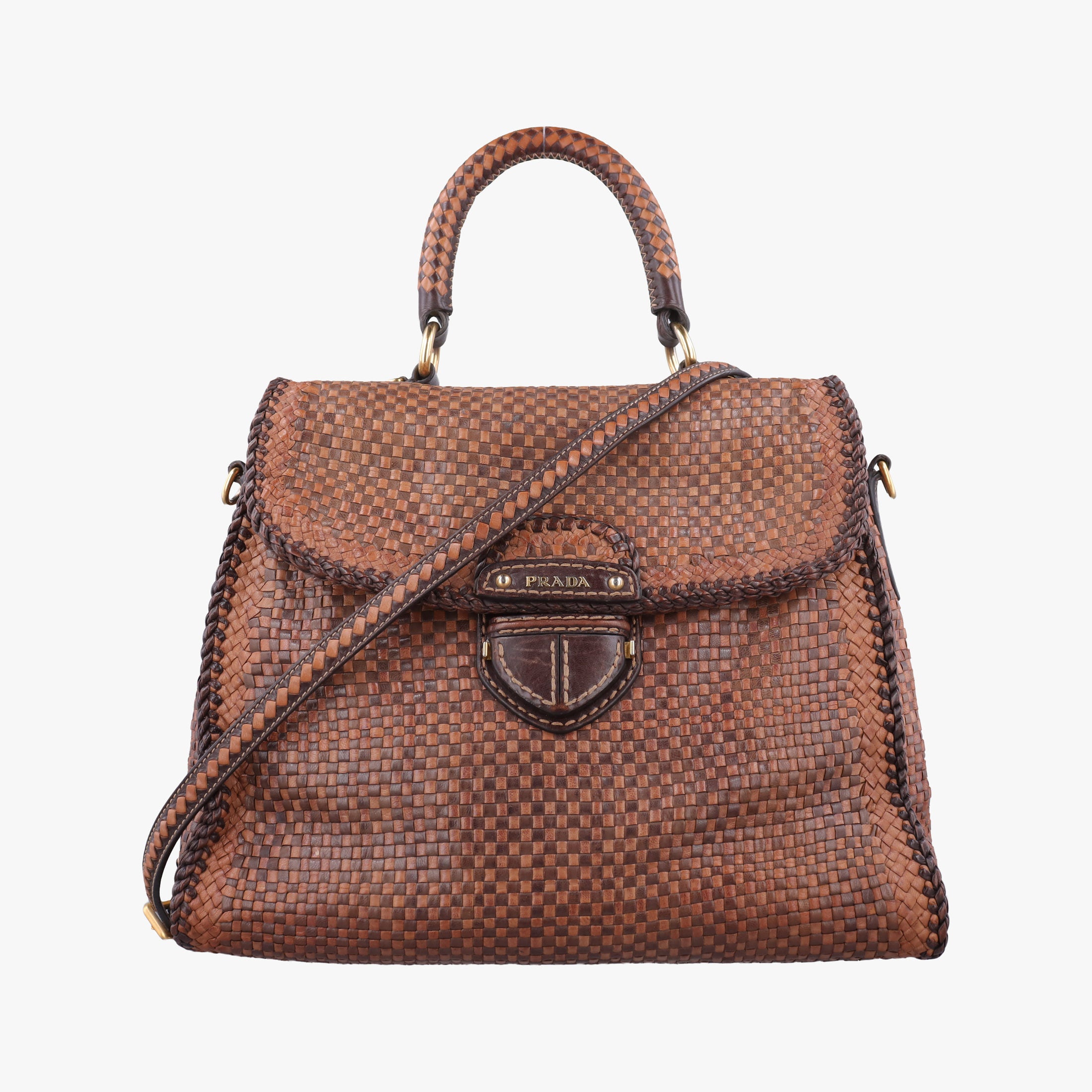 Pre-owned Prada Madras Brown leather  shoulderbag | stylenewstar