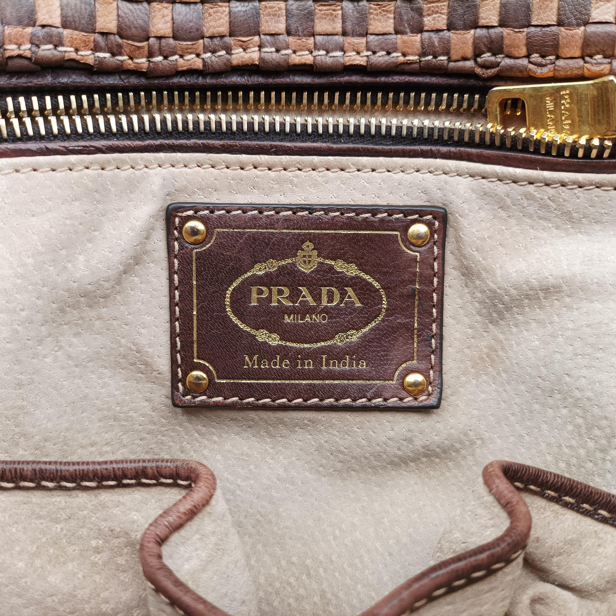 Pre-owned Prada Madras Brown leather  shoulderbag | stylenewstar