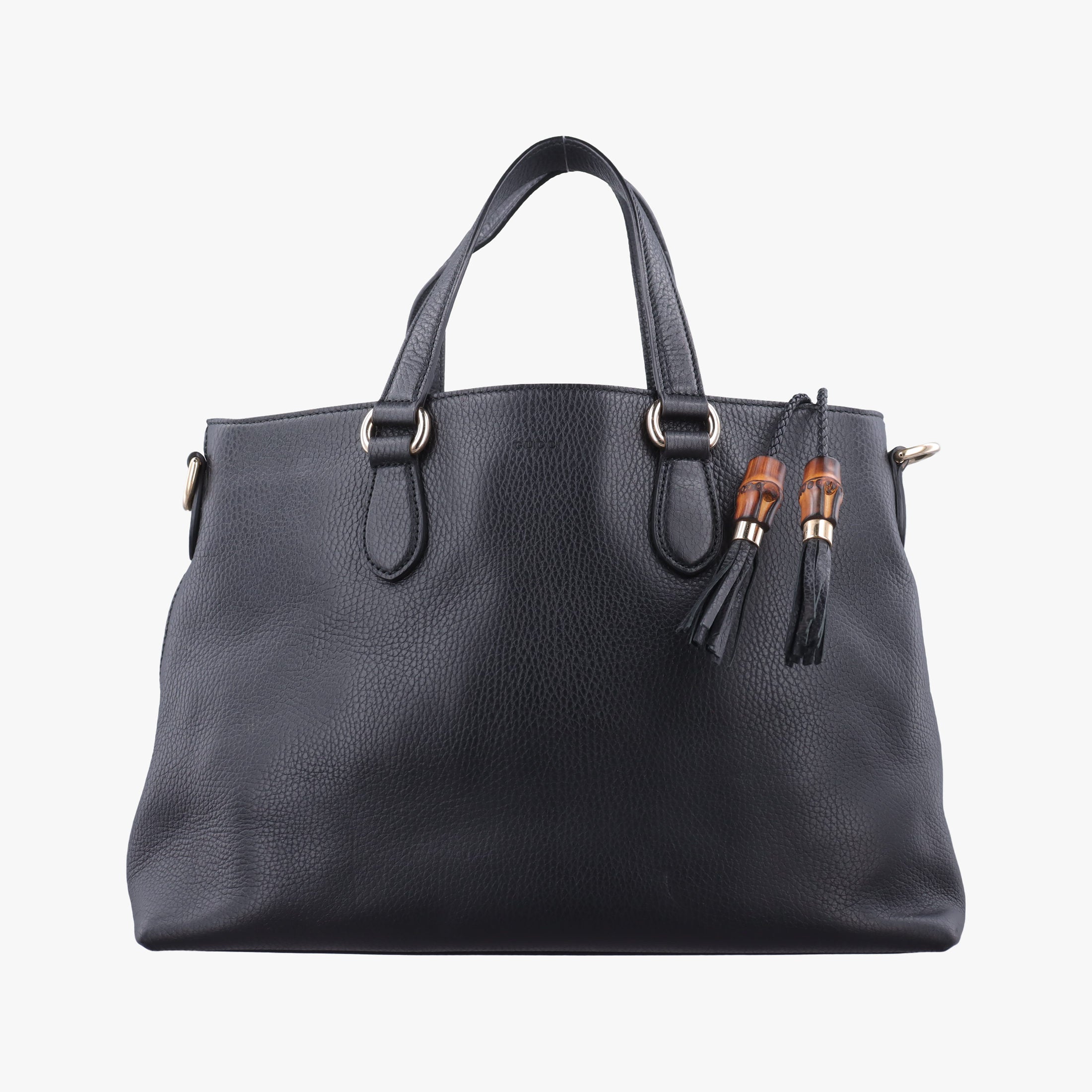 Pre-owned Gucci Bamboo Tassel Tote Black Leather 449642 handbag | stylenewstar
