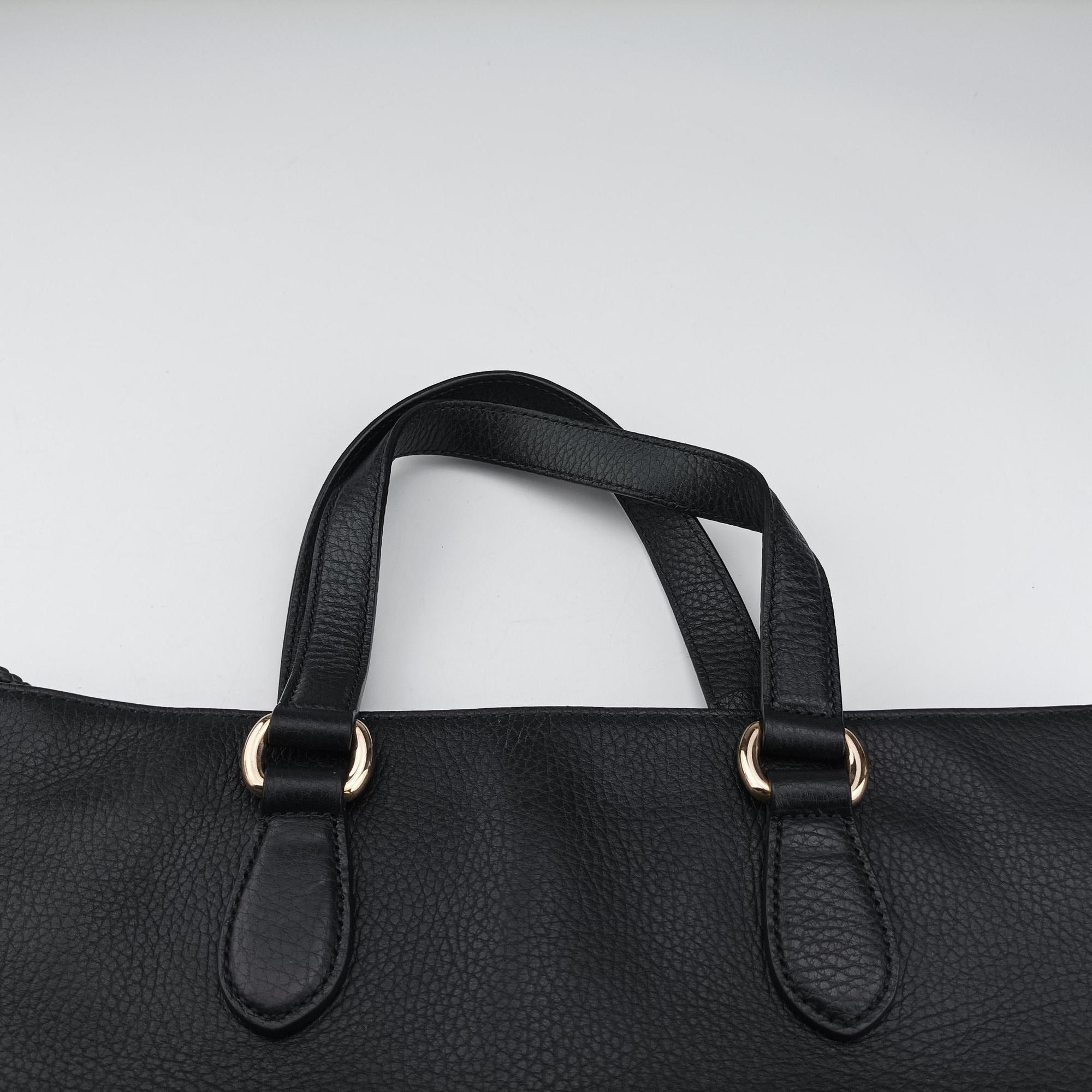 Pre-owned Gucci Bamboo Tassel Tote Black Leather 449642 handbag | stylenewstar
