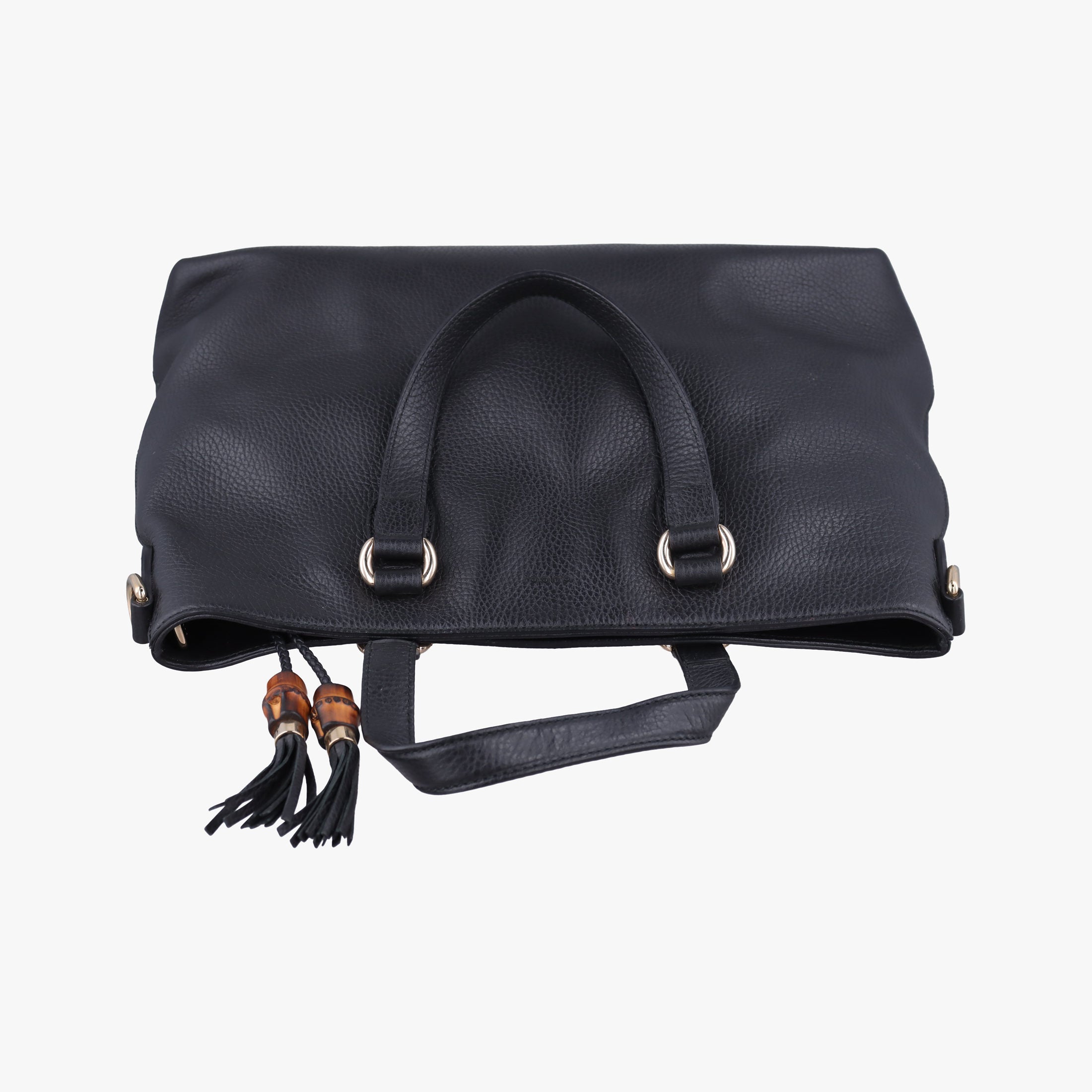 Pre-owned Gucci Bamboo Tassel Tote Black Leather 449642 handbag | stylenewstar