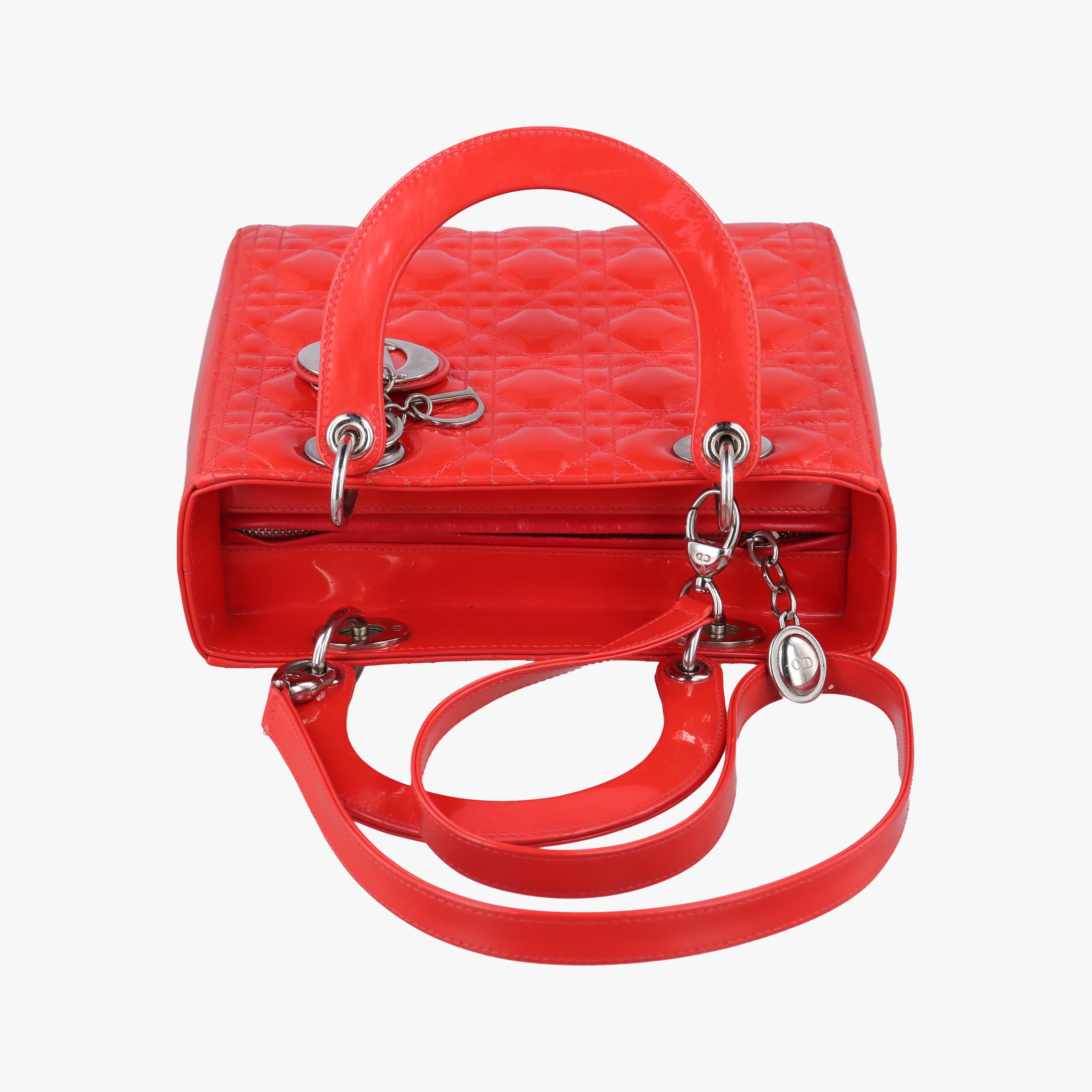 Pre-owned Christian Dior Lady Dior Red patent  shoulderbag | stylenewstar