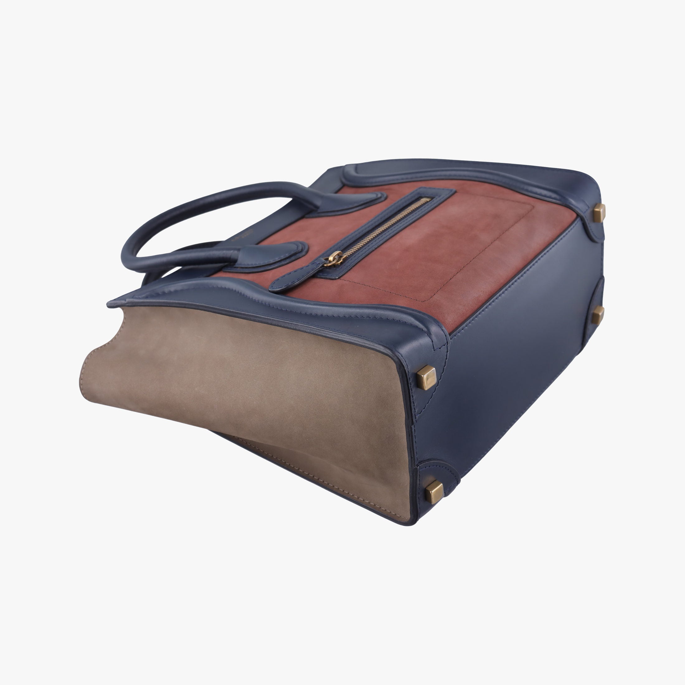 Pre-owned Celine Luggage Mini Shopper Beige×red×blue Leather×suede  handbag | stylenewstar