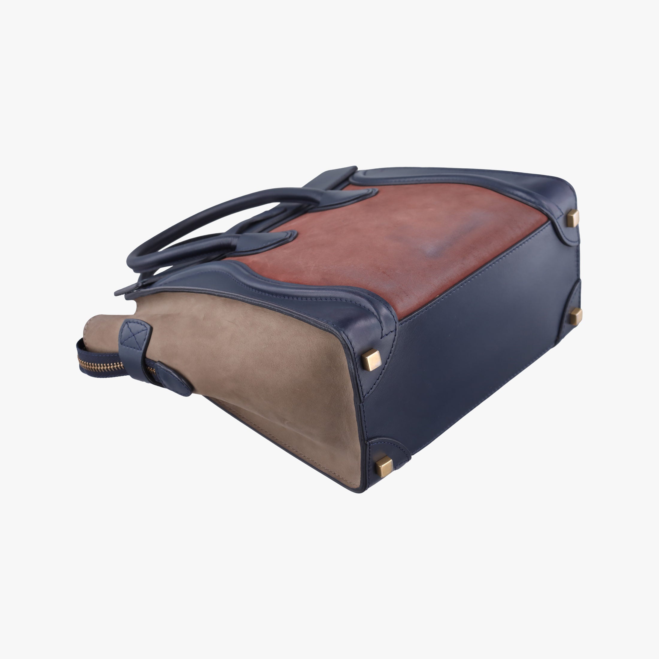 Pre-owned Celine Luggage Mini Shopper Beige×red×blue Leather×suede  handbag | stylenewstar