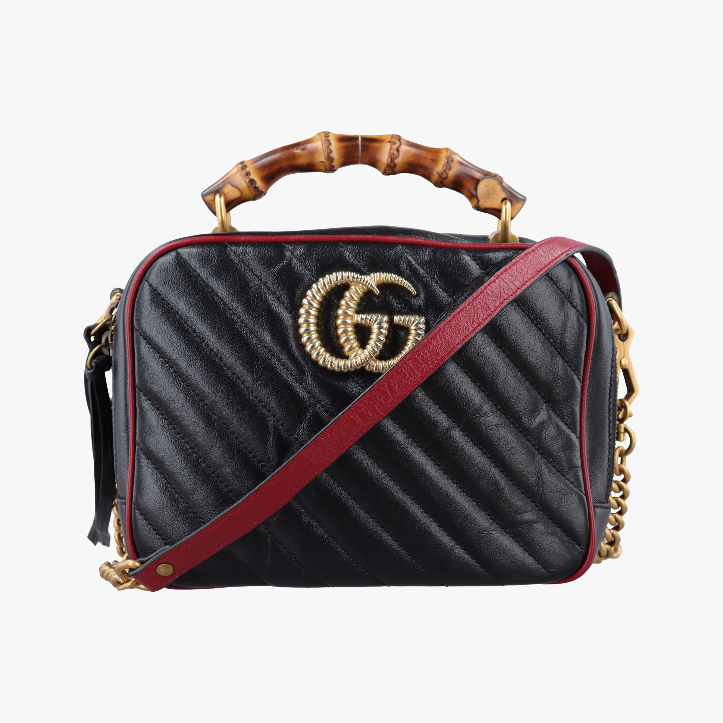 Vintage Gucci GG Marmont Bamboo Top Handle Black×Red Leather 602270 shoulderbag | stylenewstar