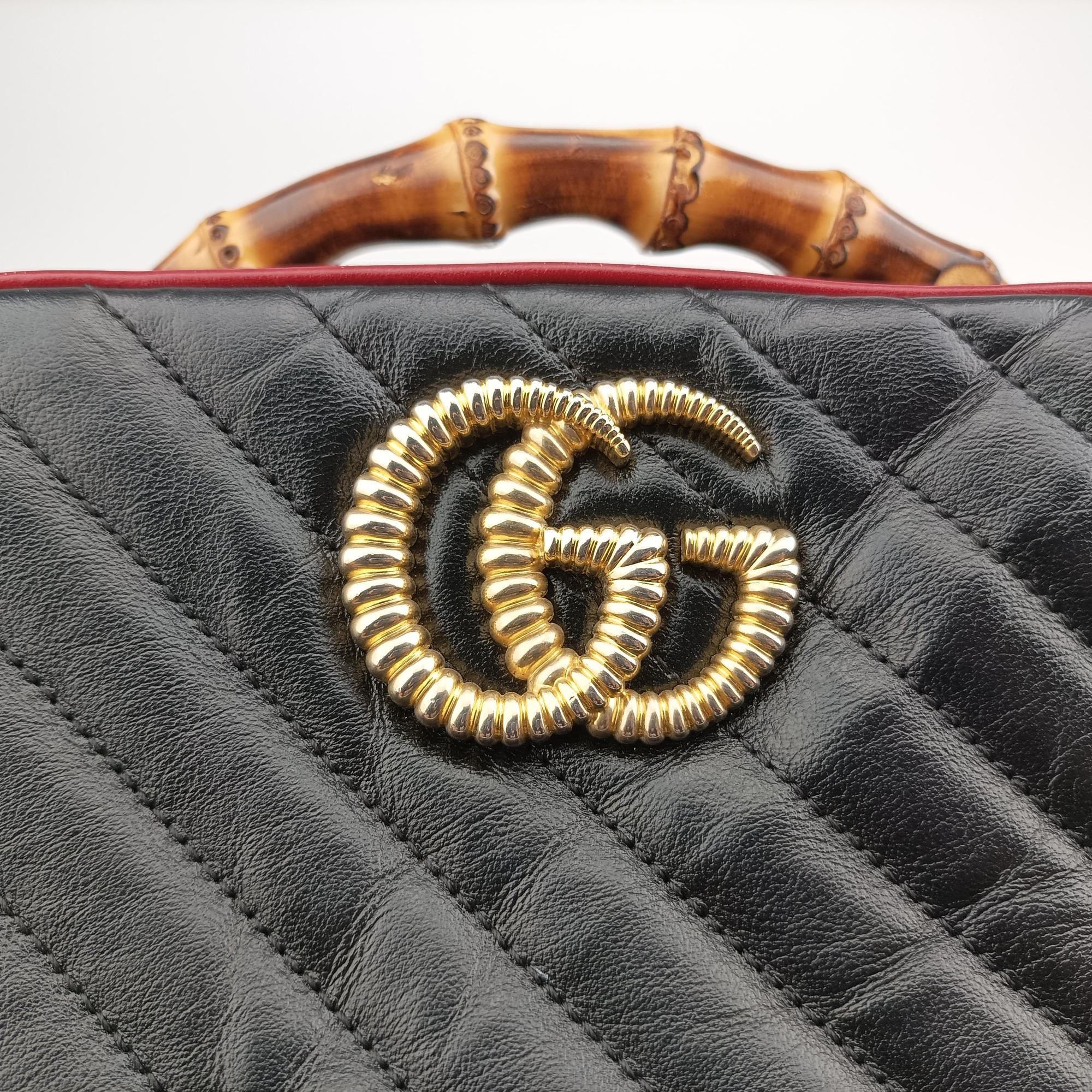 Vintage Gucci GG Marmont Bamboo Top Handle Black×Red Leather 602270 shoulderbag | stylenewstar
