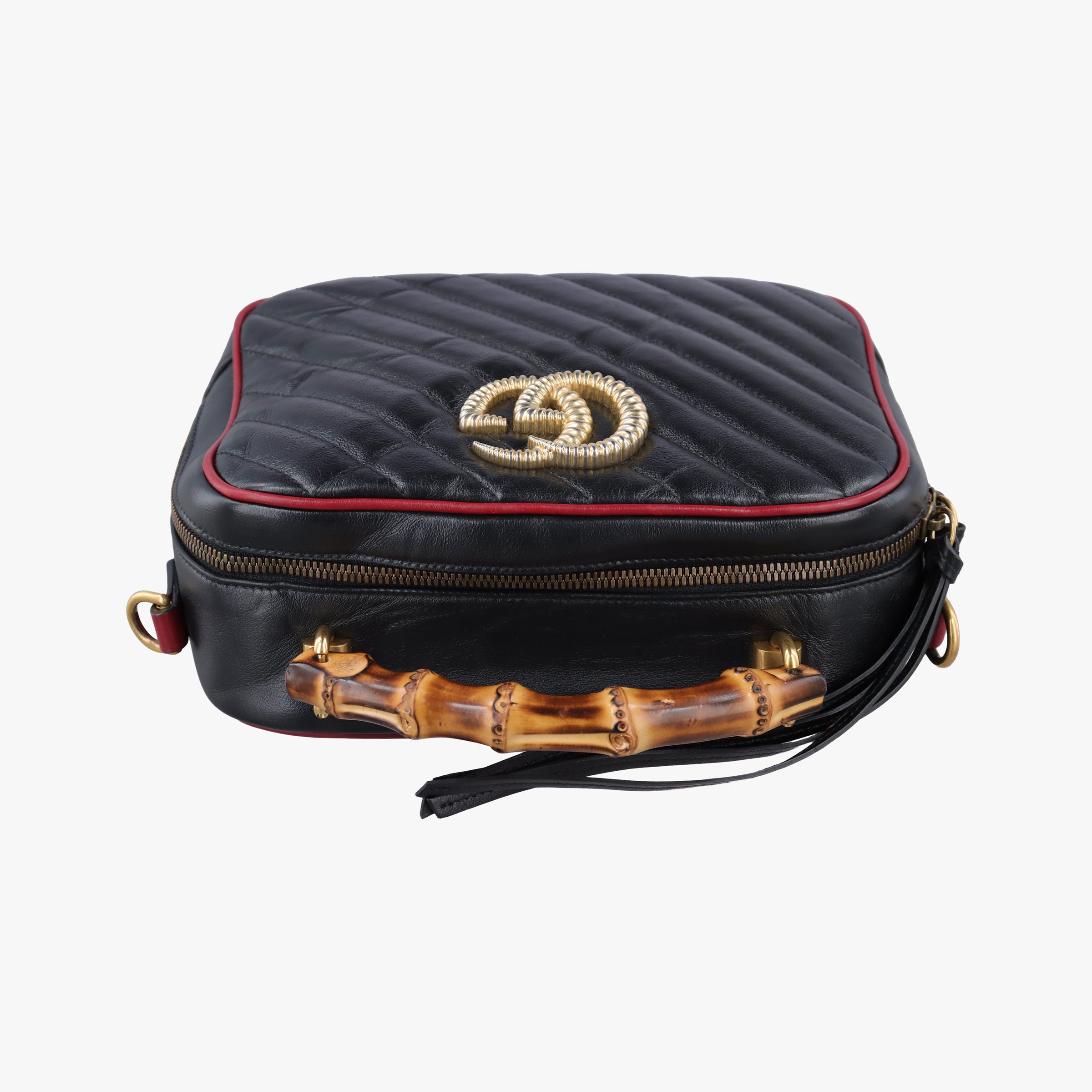 Vintage Gucci GG Marmont Bamboo Top Handle Black×Red Leather 602270 shoulderbag | stylenewstar