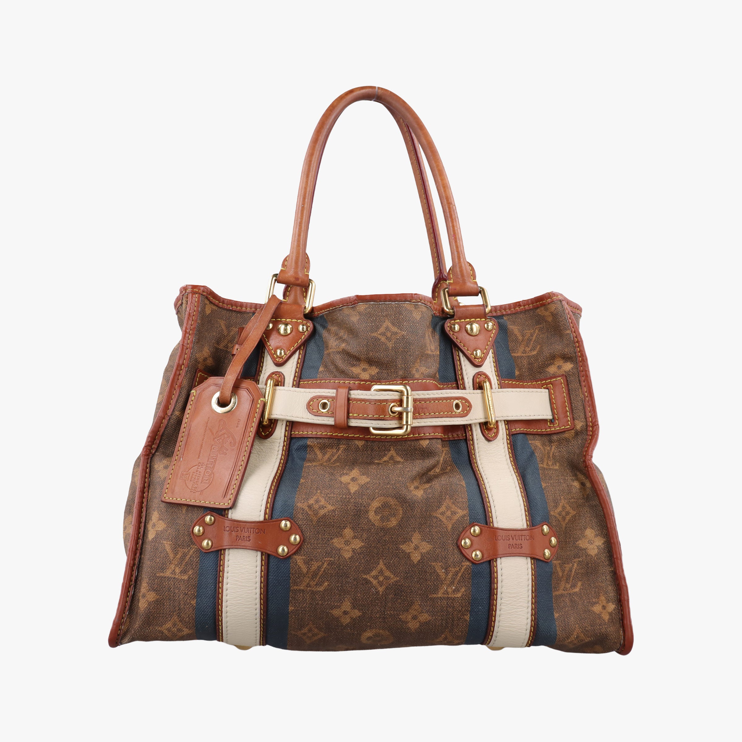 Pre-owned Louis Vuitton Sac Rayures GM brown×multicolor Monogram Tissue M56385 handbag | stylenewstar