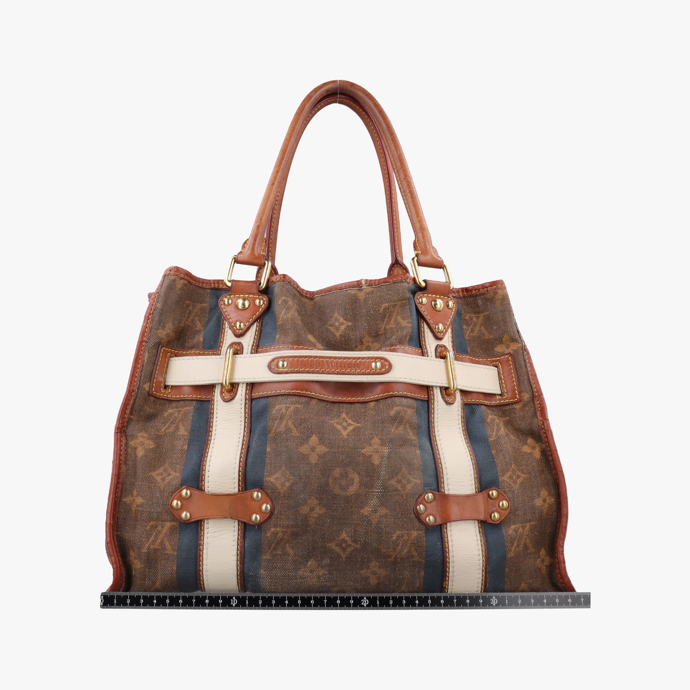 Pre-owned Louis Vuitton Sac Rayures GM brown×multicolor Monogram Tissue M56385 handbag | stylenewstar